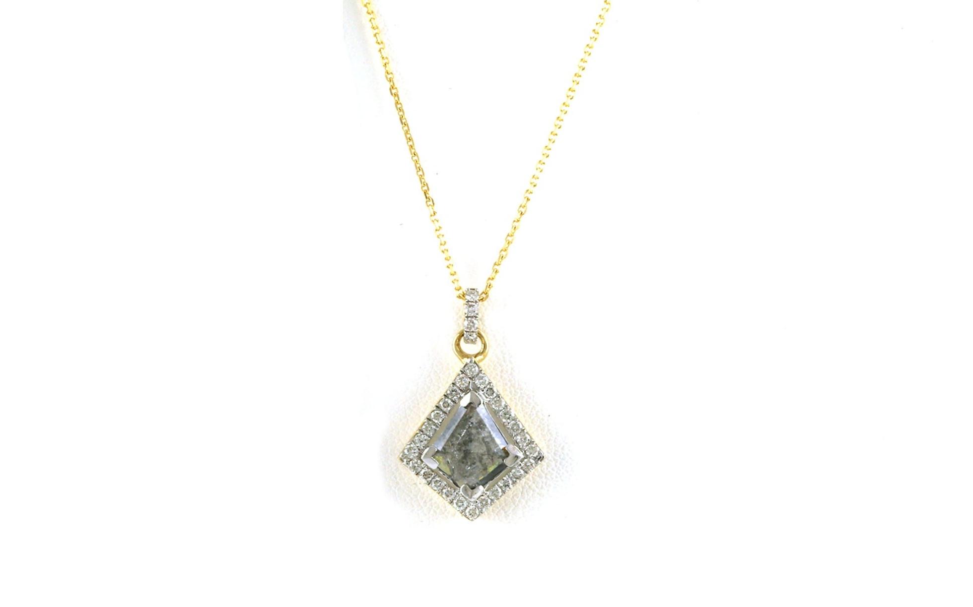 Drop Halo Kite-cut Diamond Necklace in Two-tone Gold (1.22cts TWT)