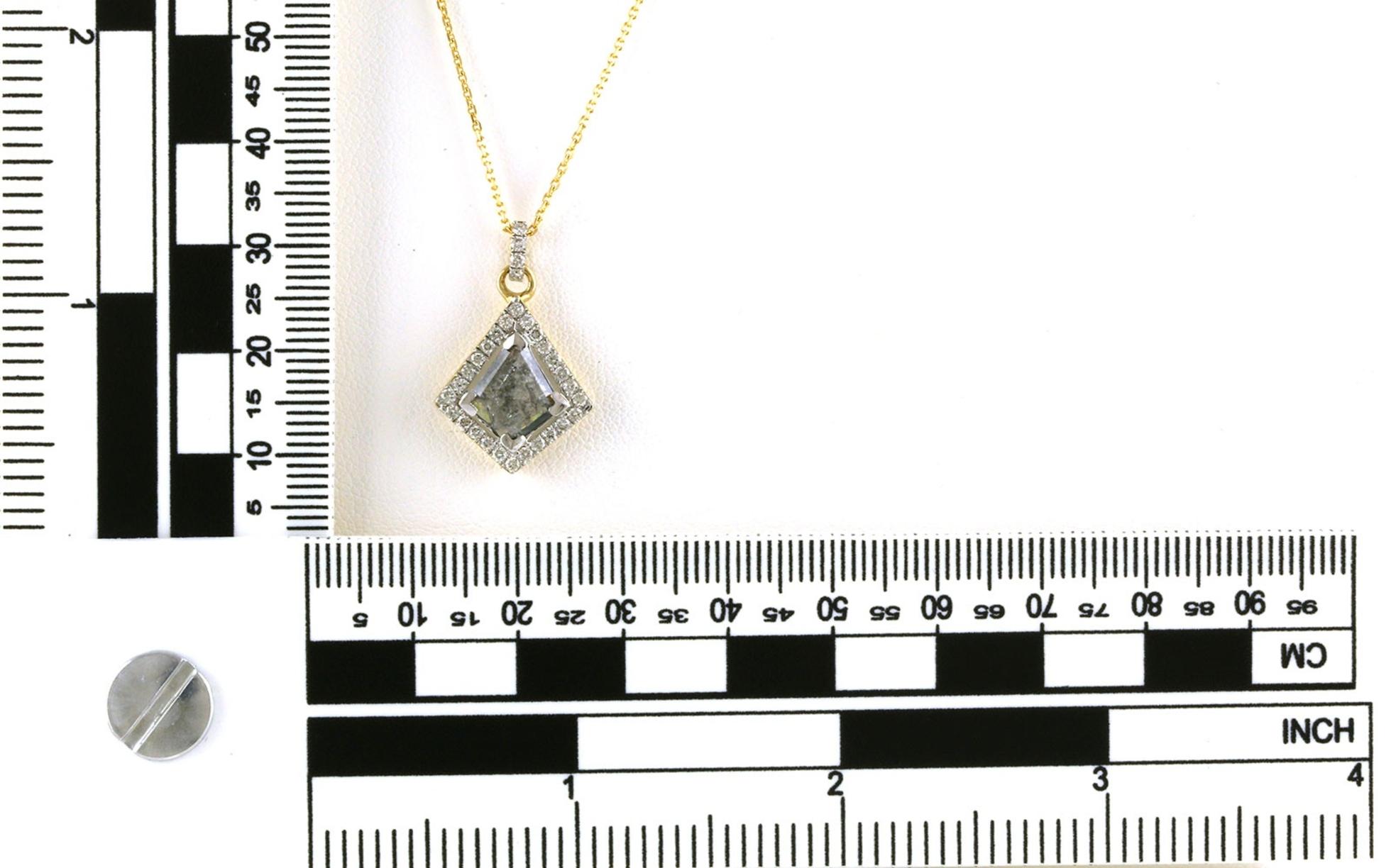 Drop Halo Kite-cut Diamond Necklace in Two-tone Gold (1.22cts TWT) Scale