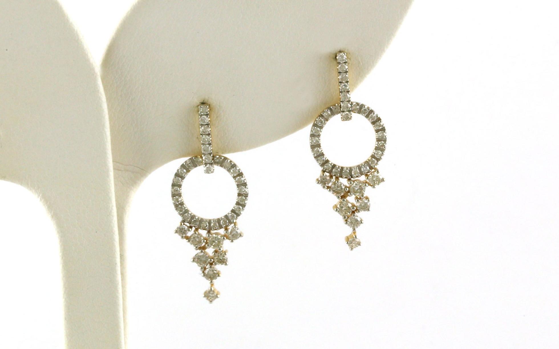 Diamond Circle Icicle Cluster Earrings in Yellow Gold (0.65cts TWT)