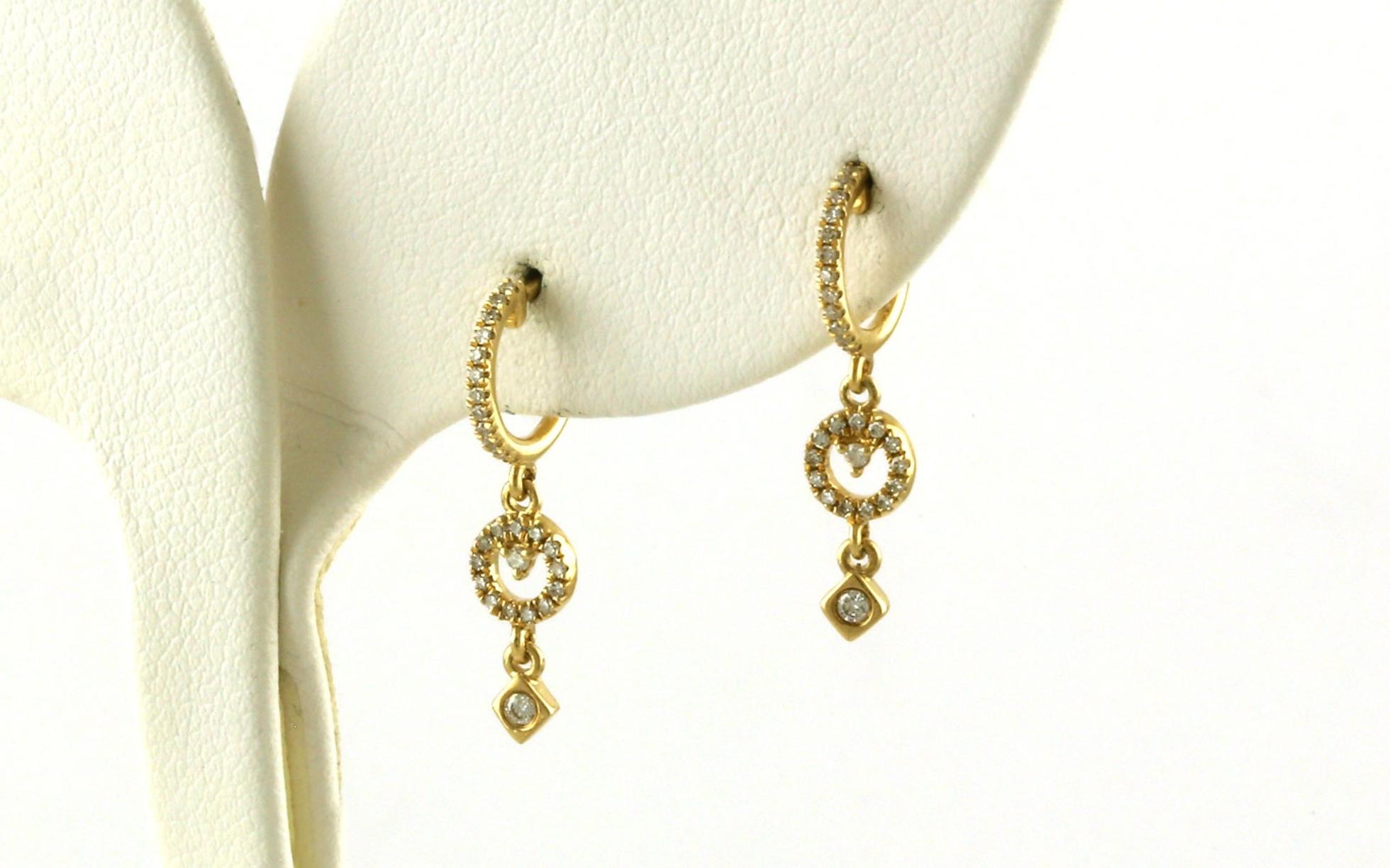Pave Dangle Diamond Hoop Earrings in Yellow Gold (0.16cts TWT)