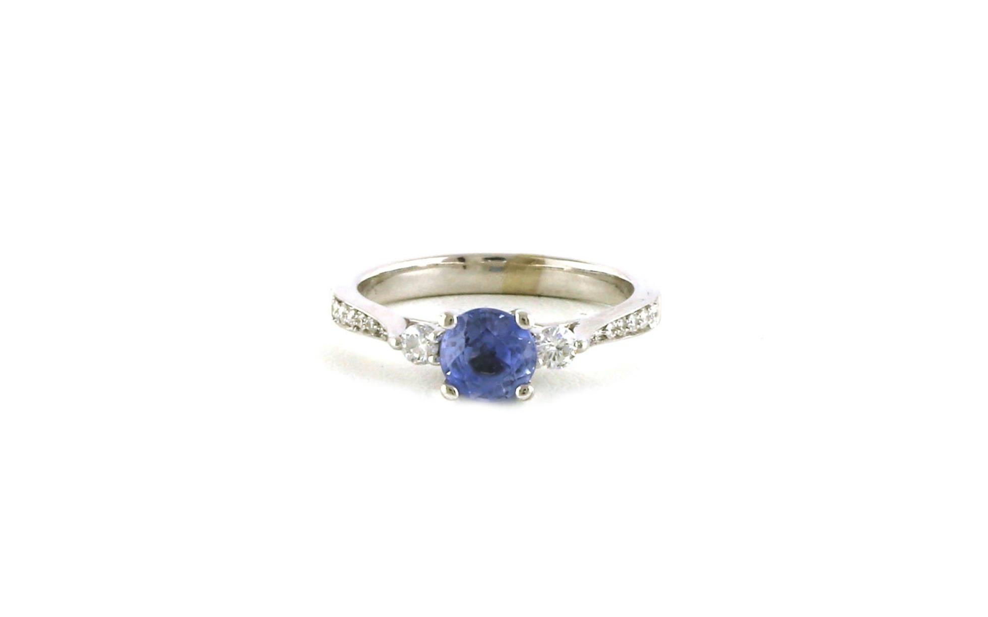 Estate Piece: 3-Stone Style Sapphire and Diamond Ring with Pave Shank in White Gold (0.90cts TWT)