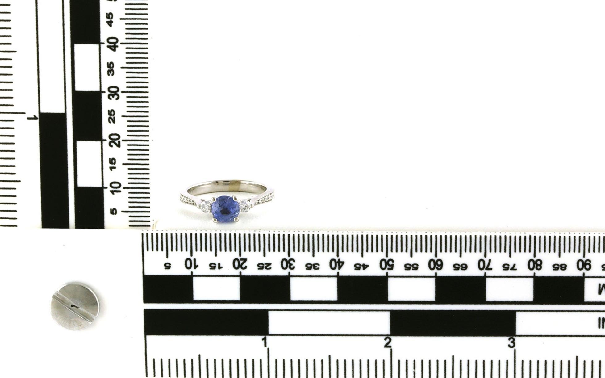Estate Piece: 3-Stone Style Sapphire and Diamond Ring with Pave Shank in White Gold (0.90cts TWT) Scale