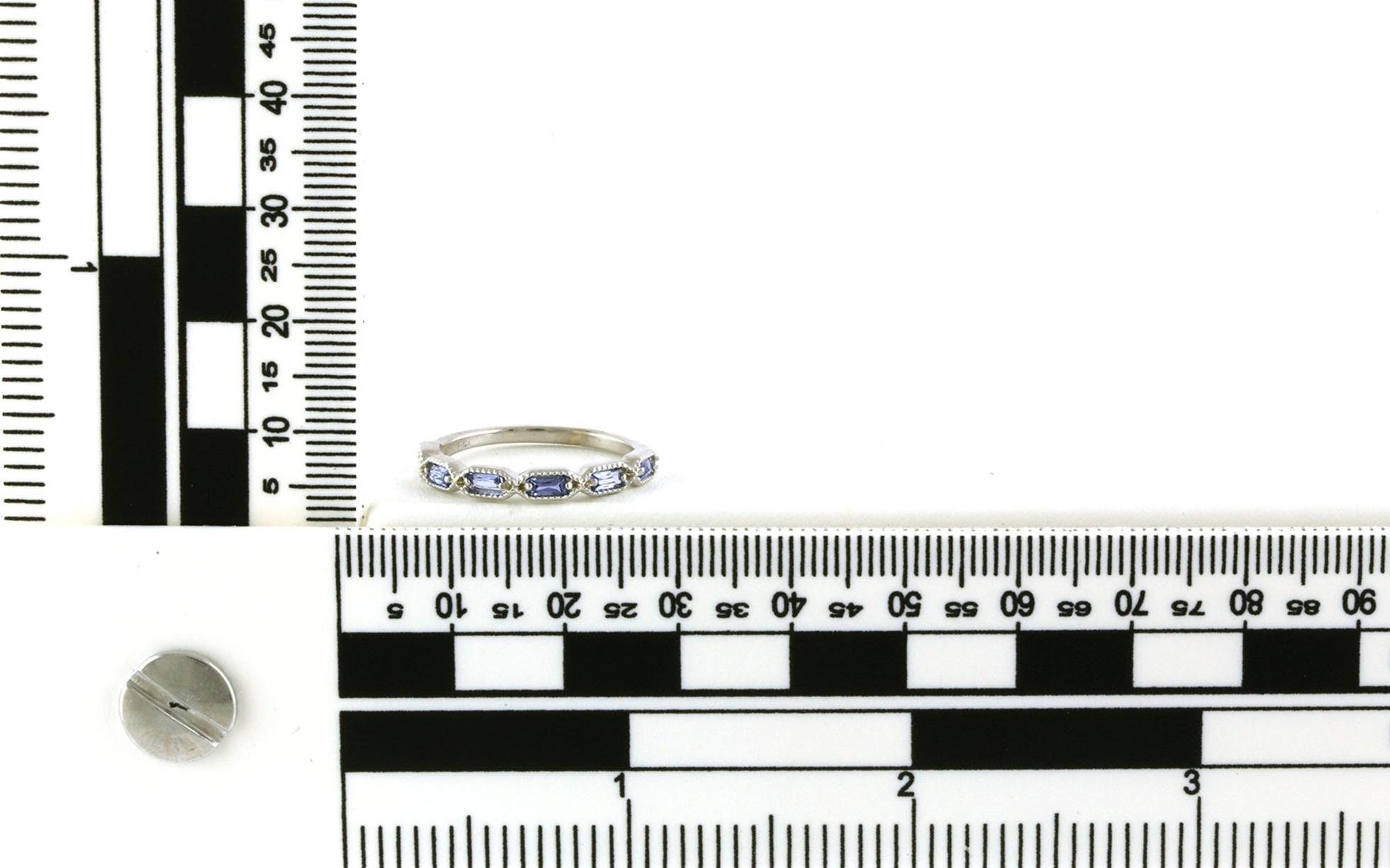 6-Stone Milgrain Hexagonal Ring with Baguette-cut Montana Yogo Sapphires in White Gold (0.35cts TWT) Scale