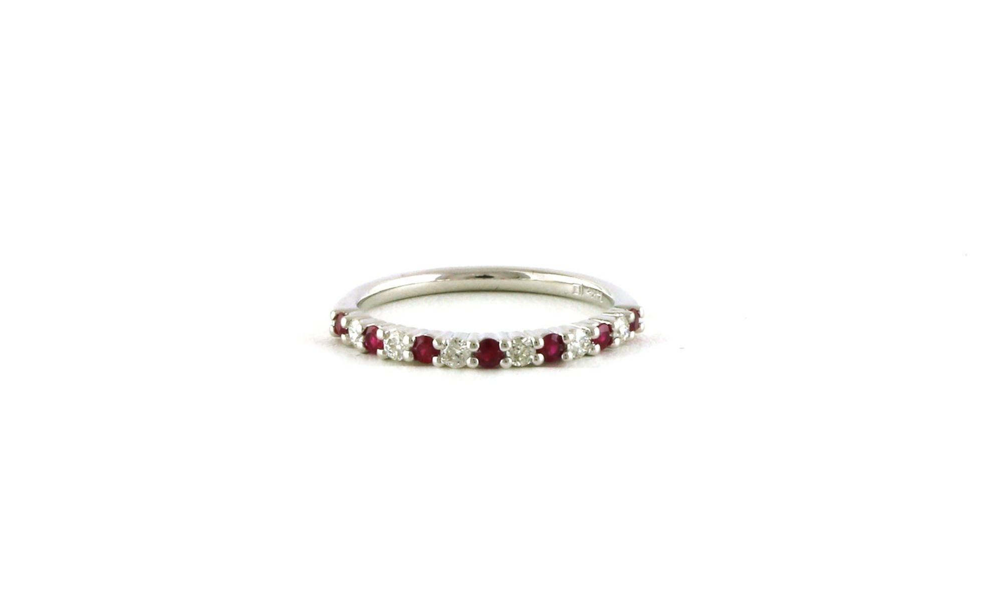 13-Stone Alternating Ruby and Diamond Wedding Band in White Gold (0.47cts TWT)