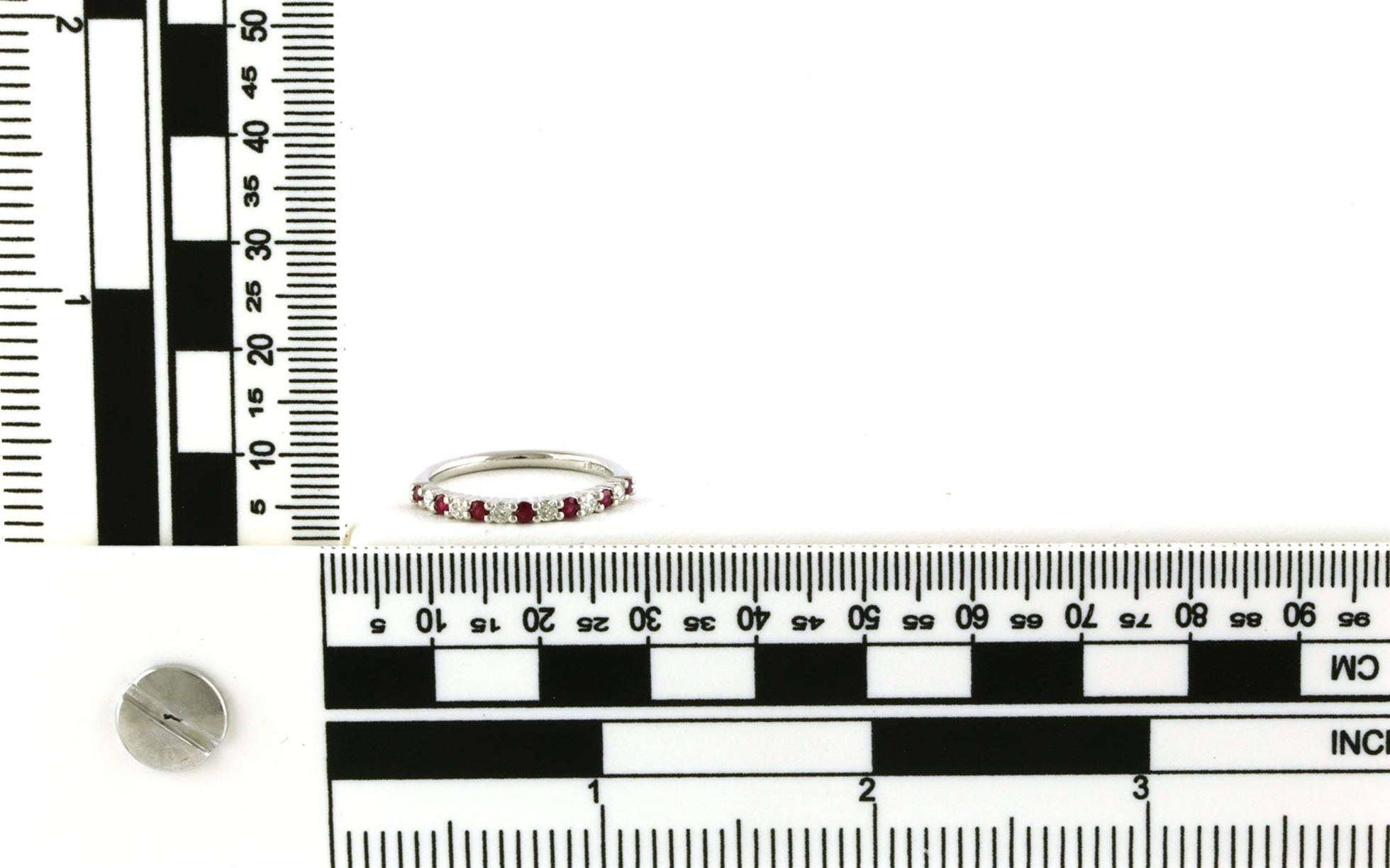 13-Stone Alternating Ruby and Diamond Wedding Band in White Gold (0.47cts TWT) Scale