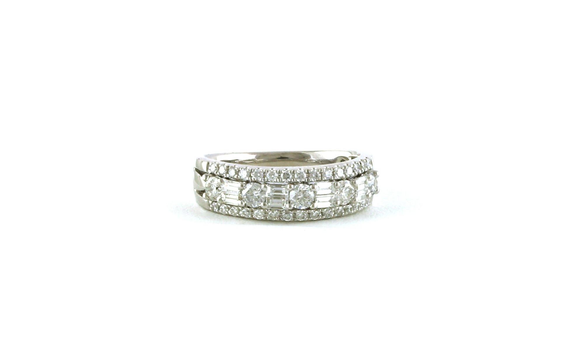 3-Row Pave and Alternating Stone Diamond Wedding Band in White Gold (0.74cts TWT)
