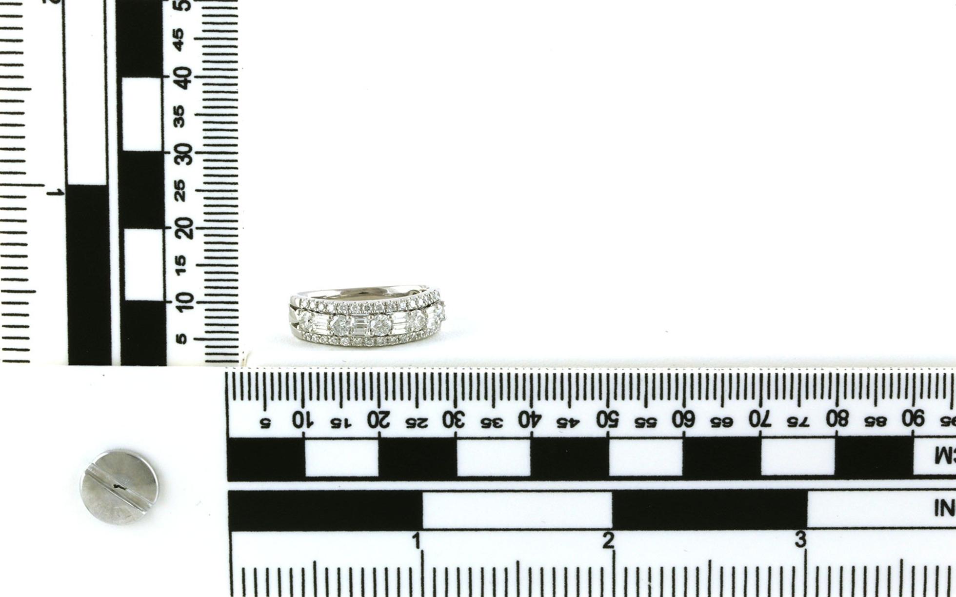 3-Row Pave and Alternating Stone Diamond Wedding Band in White Gold (0.74cts TWT) Scale