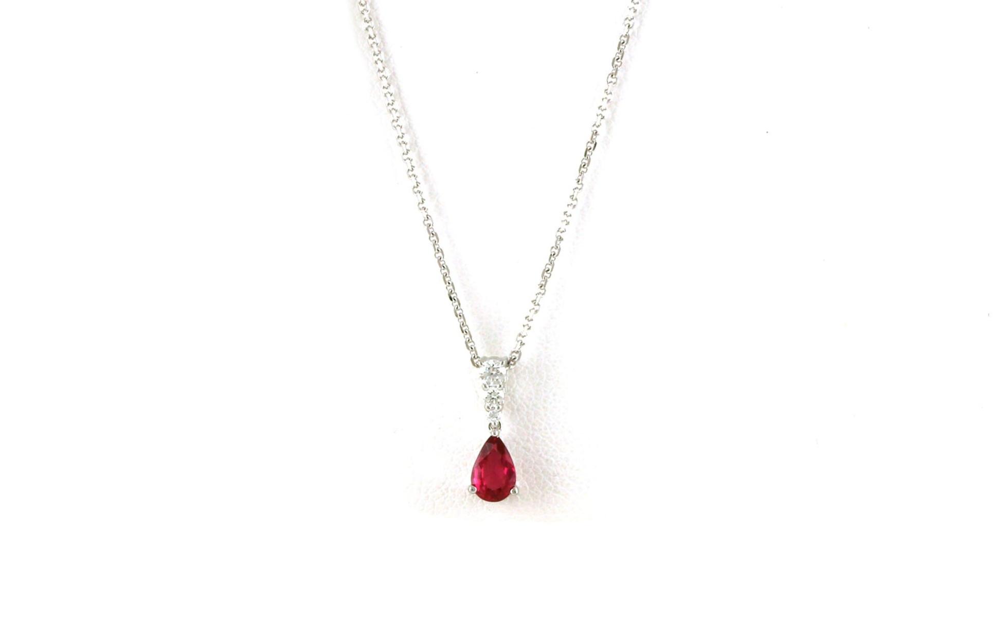 Pear-cut Ruby and Diamond Drop Necklace in White Gold (0.51cts TWT)