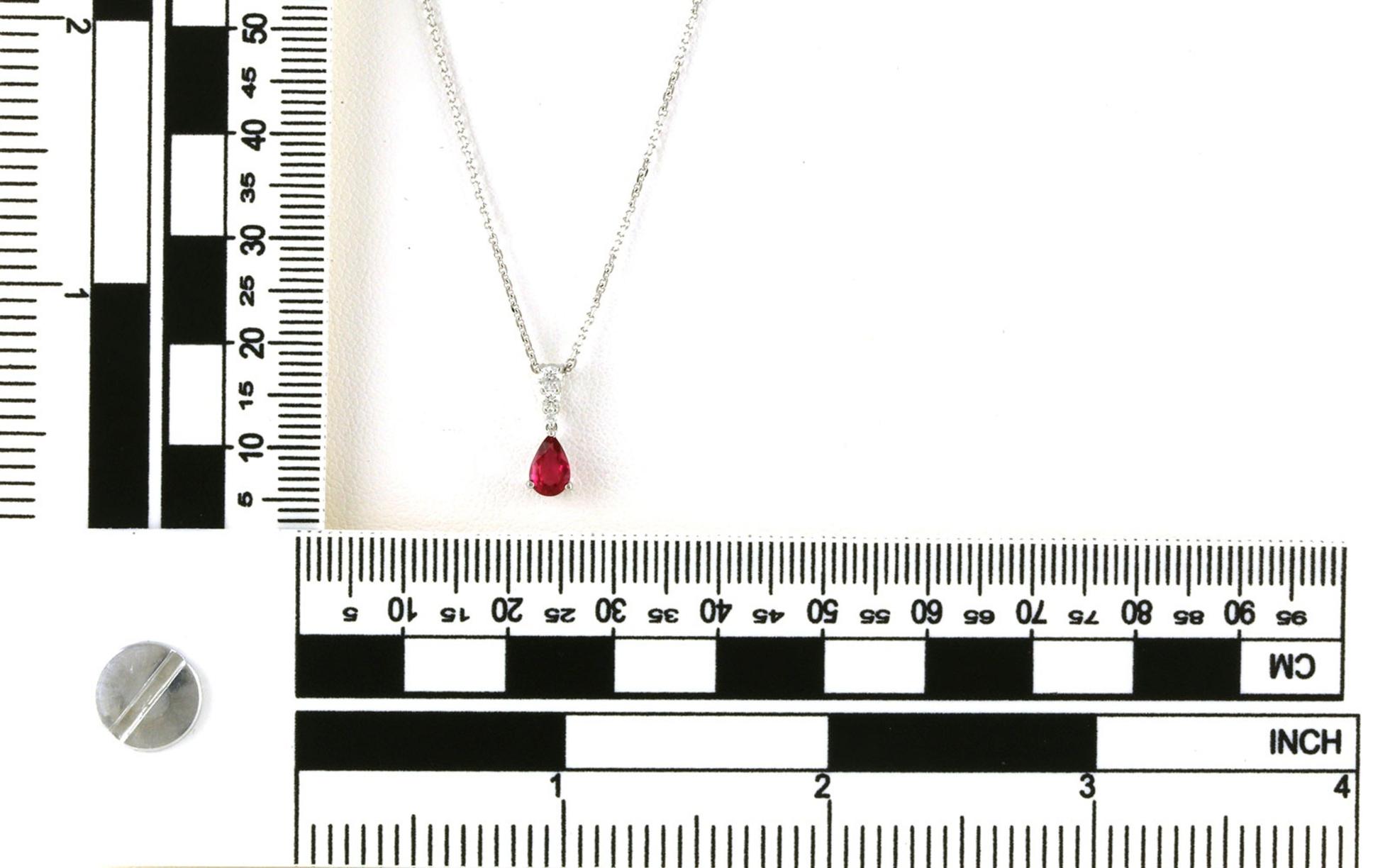 Pear-cut Ruby and Diamond Drop Necklace in White Gold (0.51cts TWT) Scale