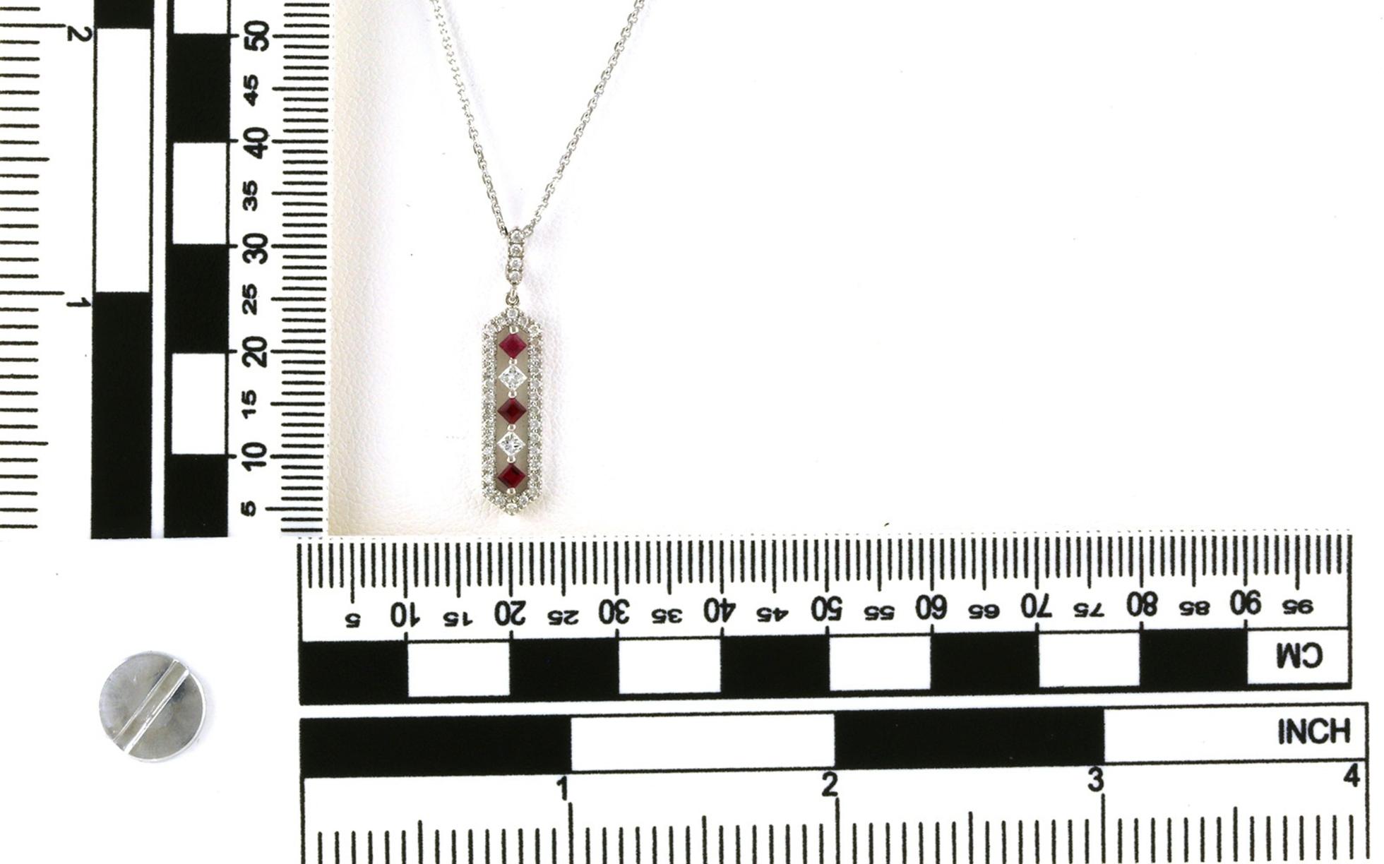 5-stone Ruby and Diamond Elongated Pave Hexagonal Drop Necklace in White Gold (0.50cts TWT) Scale