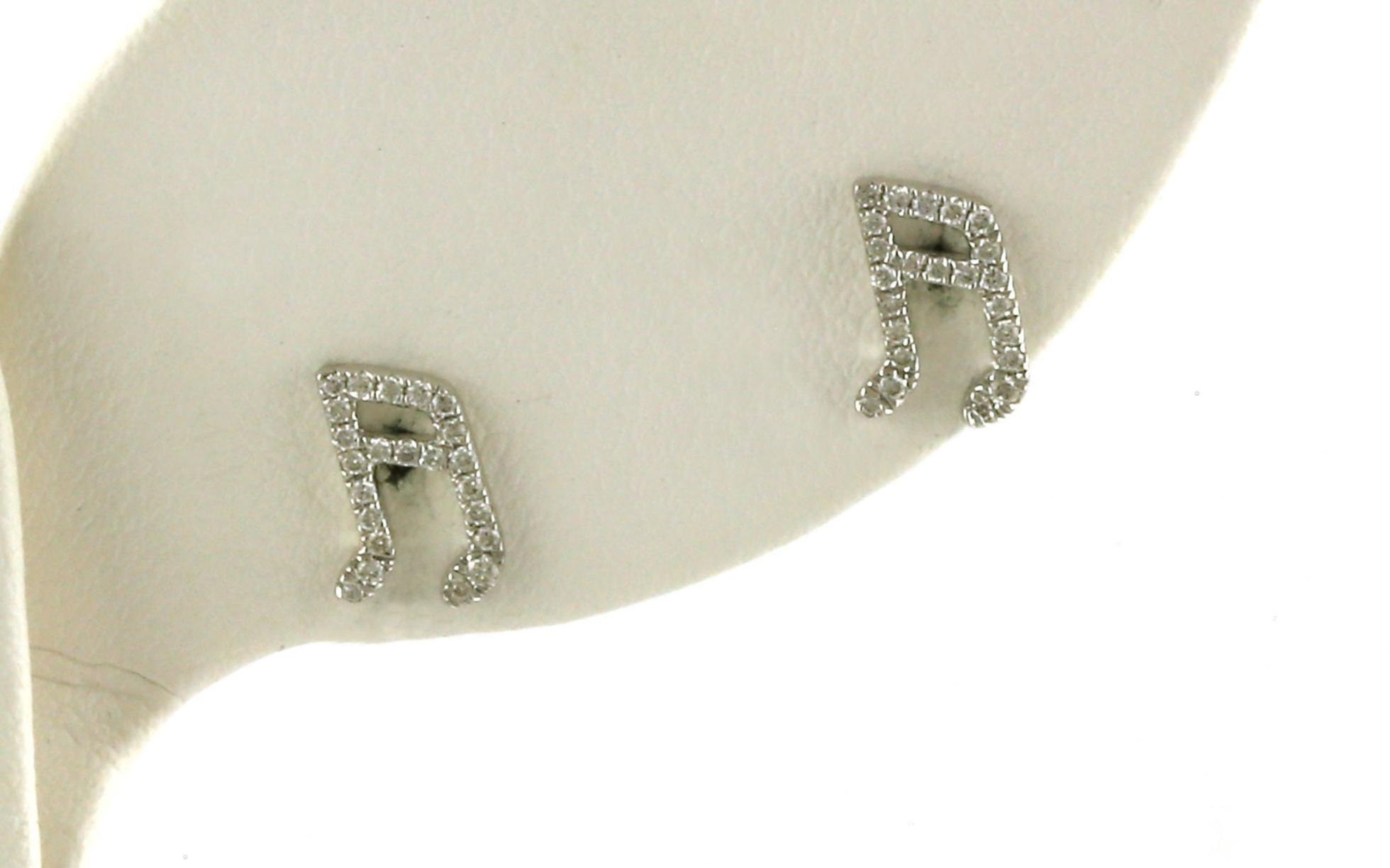 Pave Diamond Music Note Stud Earrings in White Gold (0.12cts TWT)