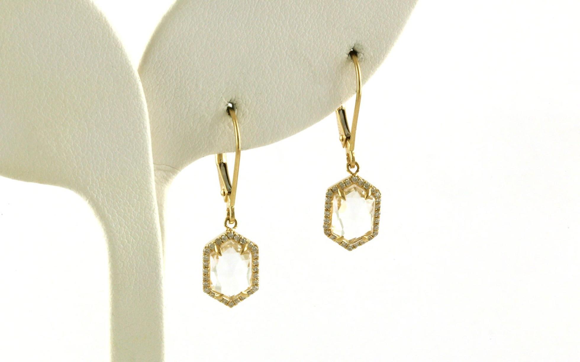 Hexagonal White Topaz and Diamond Leverback Earrings in Yellow Gold (2.18cts TWT)