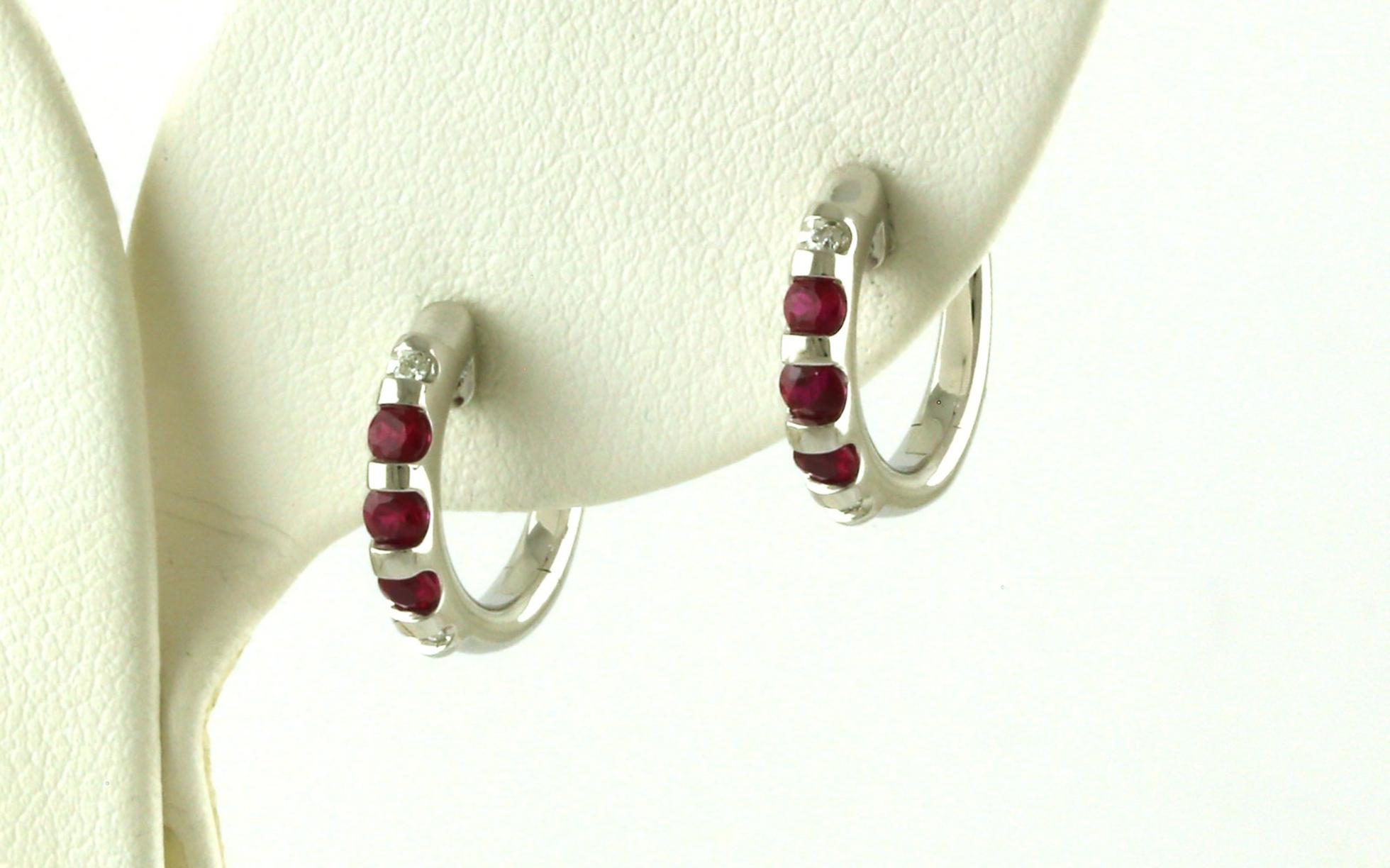 Ruby and Diamond Hoop Earrings in White Gold (0.51cts TWT)