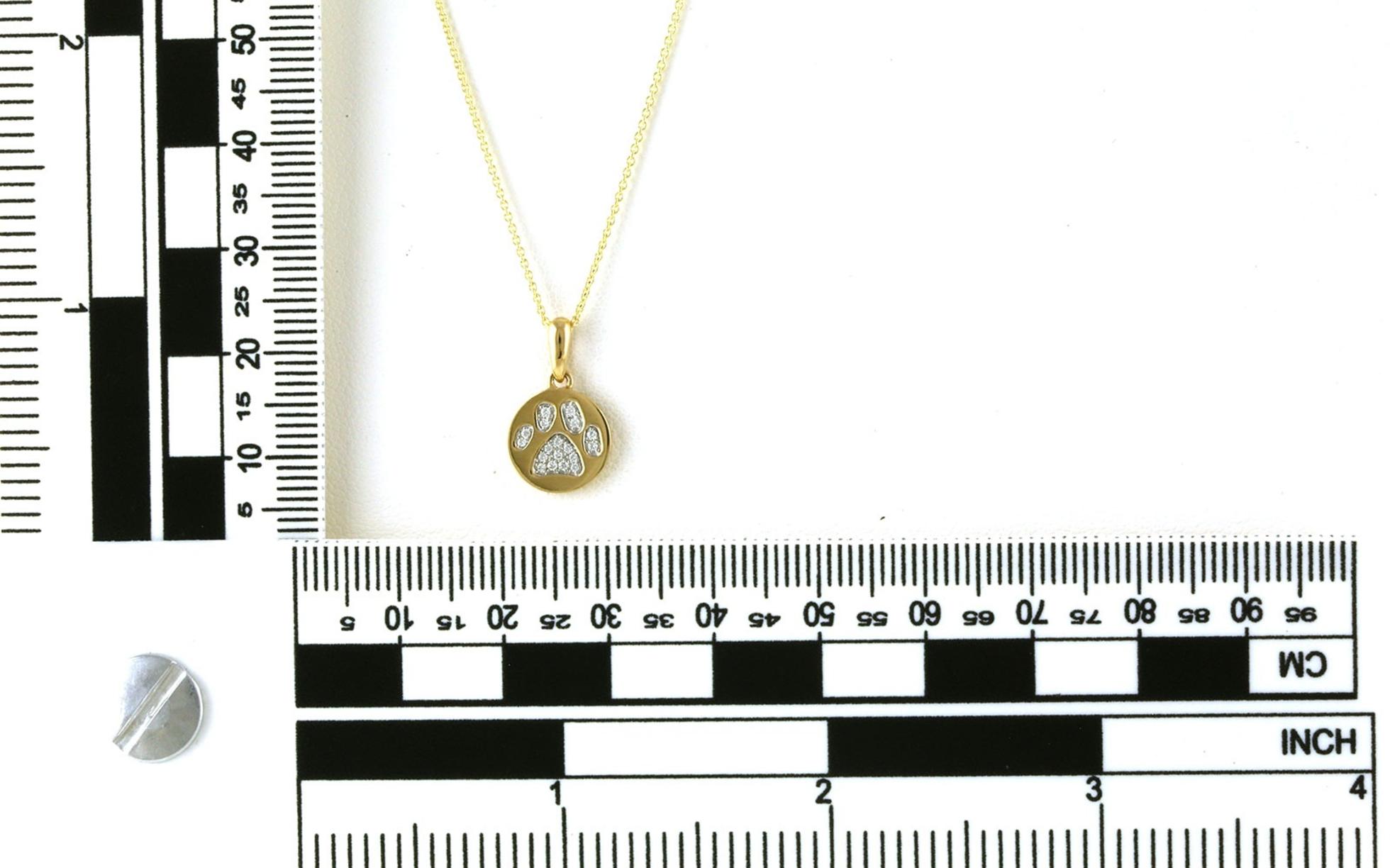 Pave Diamond Paw Print Necklace in Yellow Gold (0.06cts TWT) Scale