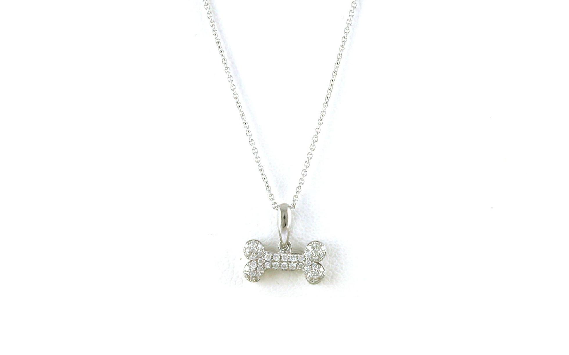 Pave Diamond Dog Bone Necklace in White Gold (0.12cts TWT)