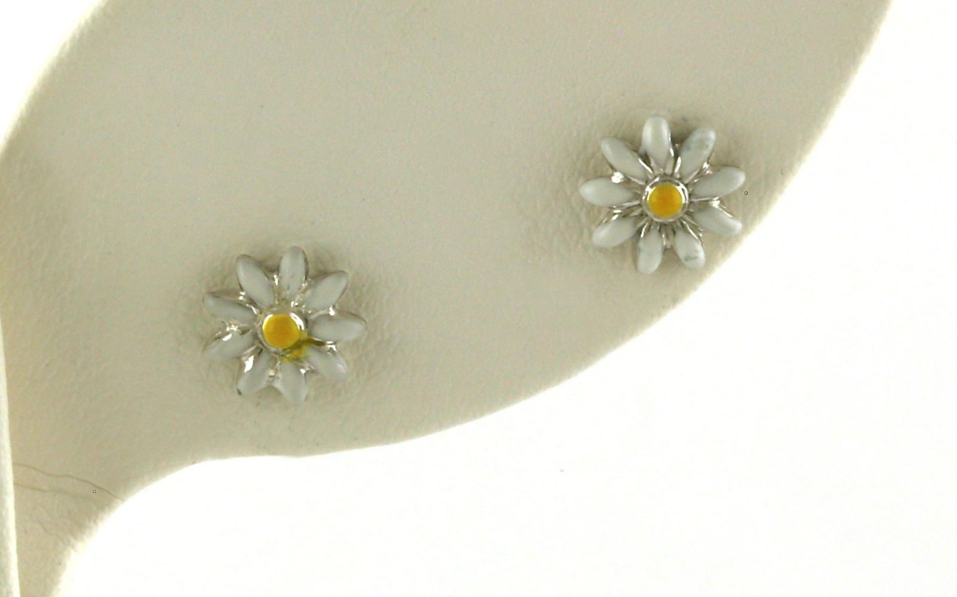 Children's Enameled Daisy Earrings in Sterling Silver