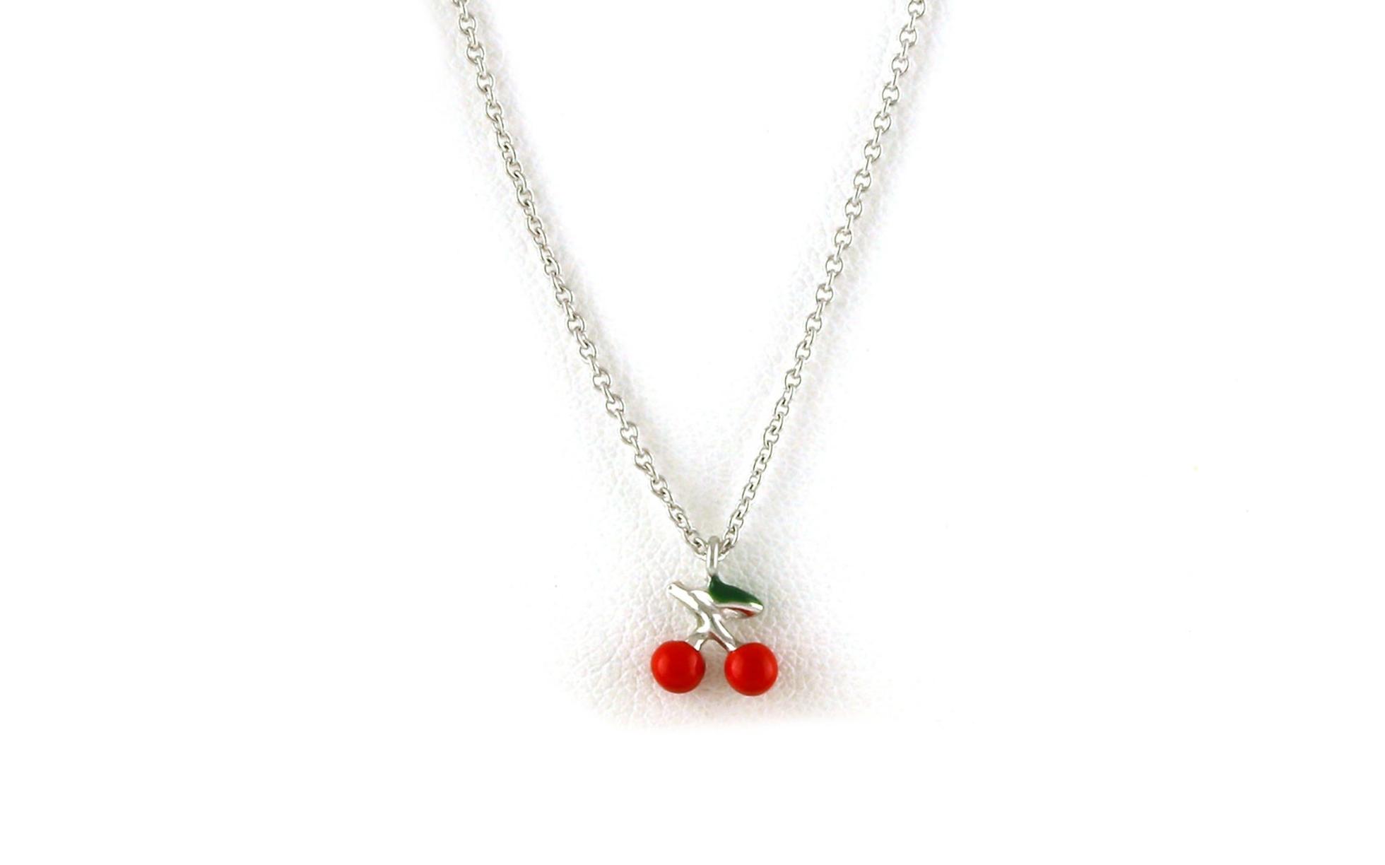 Children's Enameled Cherry Necklace in Sterling Silver