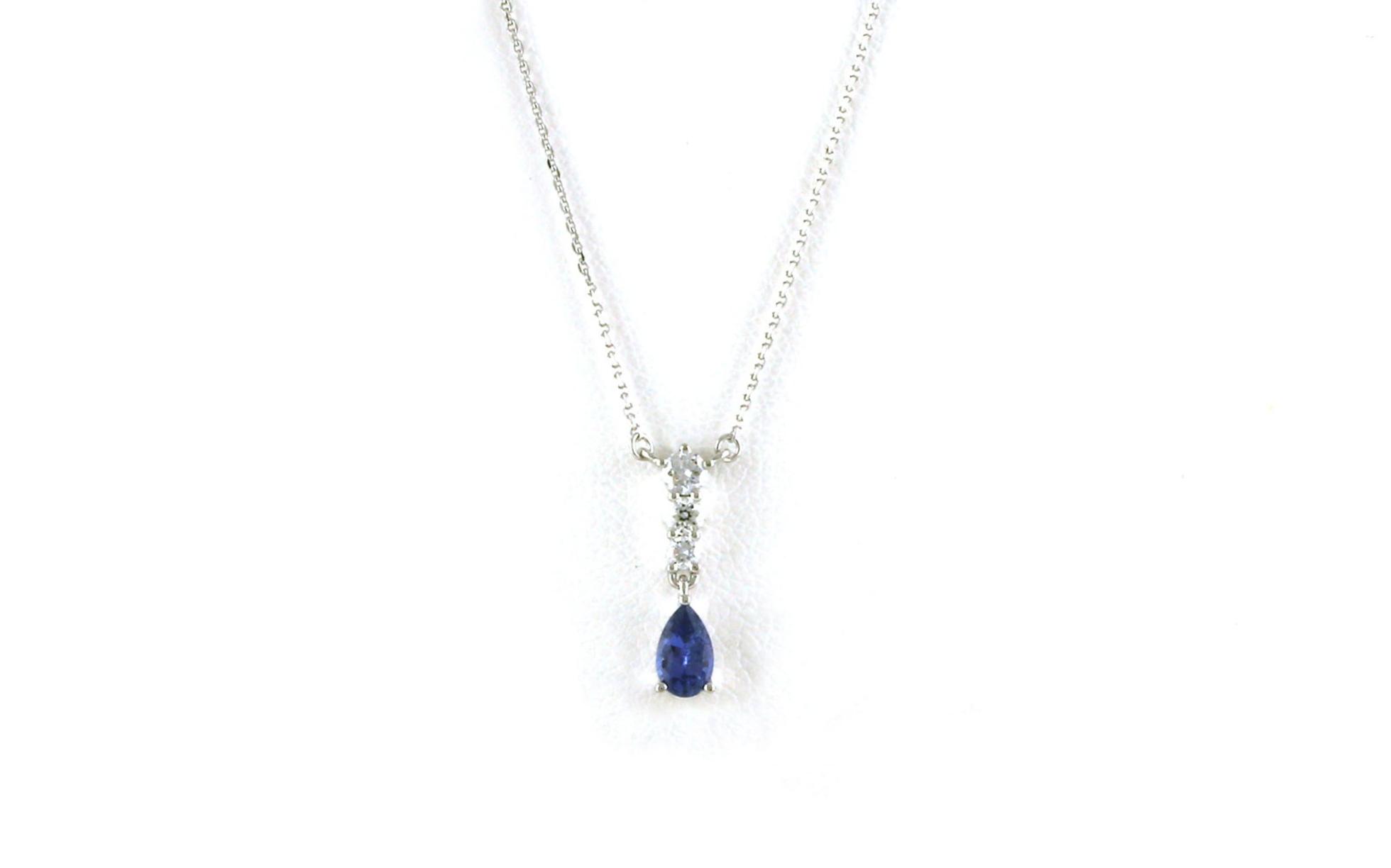 4-Stone Vertical Drop Montana Yogo Sapphire and Diamond Necklace in White Gold (0.35cts TWT)