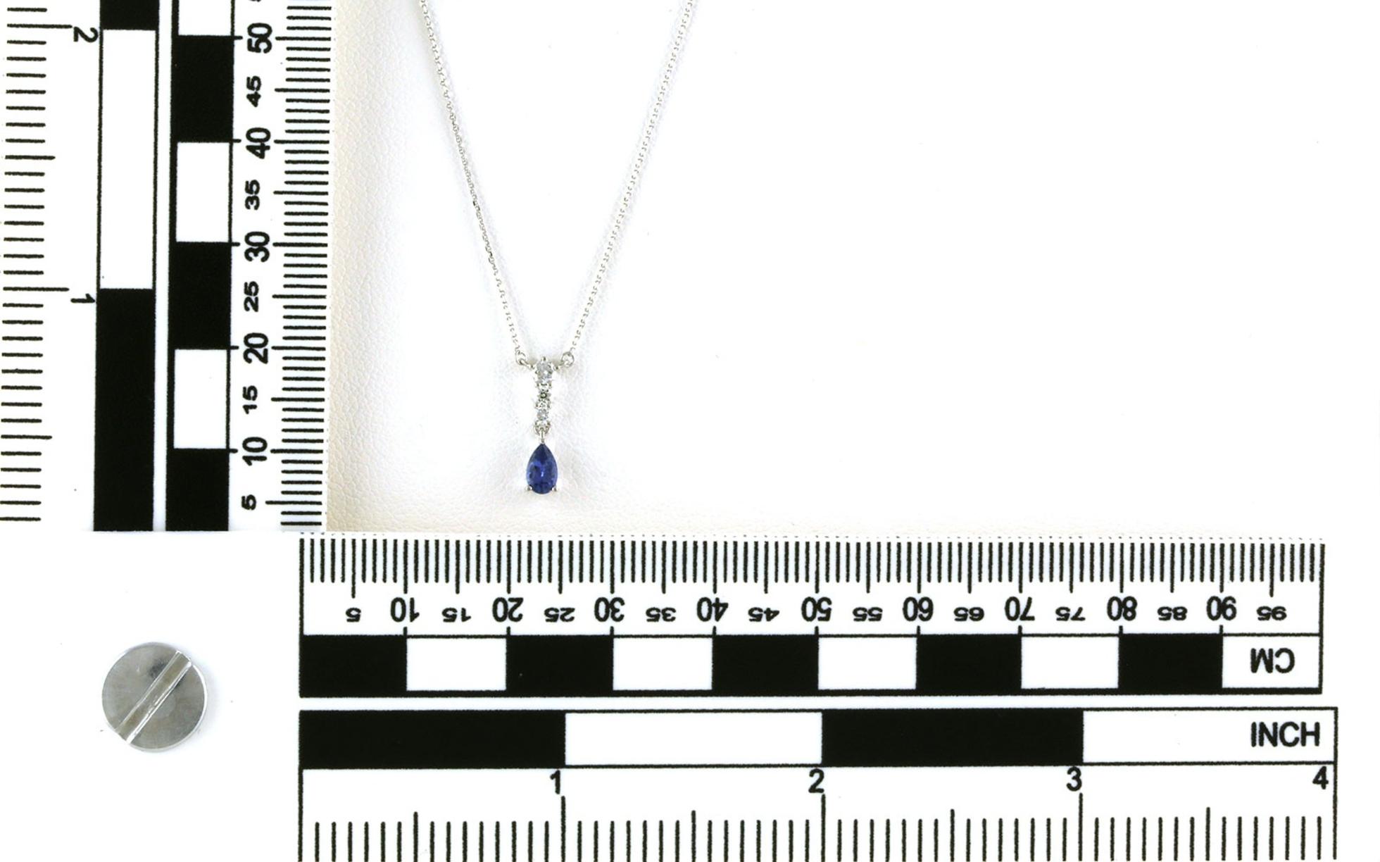 4-Stone Vertical Drop Montana Yogo Sapphire and Diamond Necklace in White Gold (0.35cts TWT) Scale