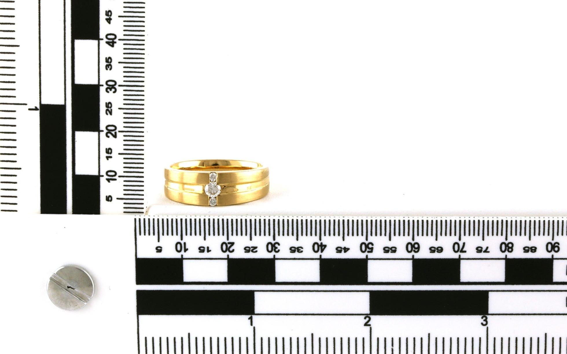 3-Stone Wide Tapered Men's Wedding Band in Yellow Gold (0.23cts TWT) Scale