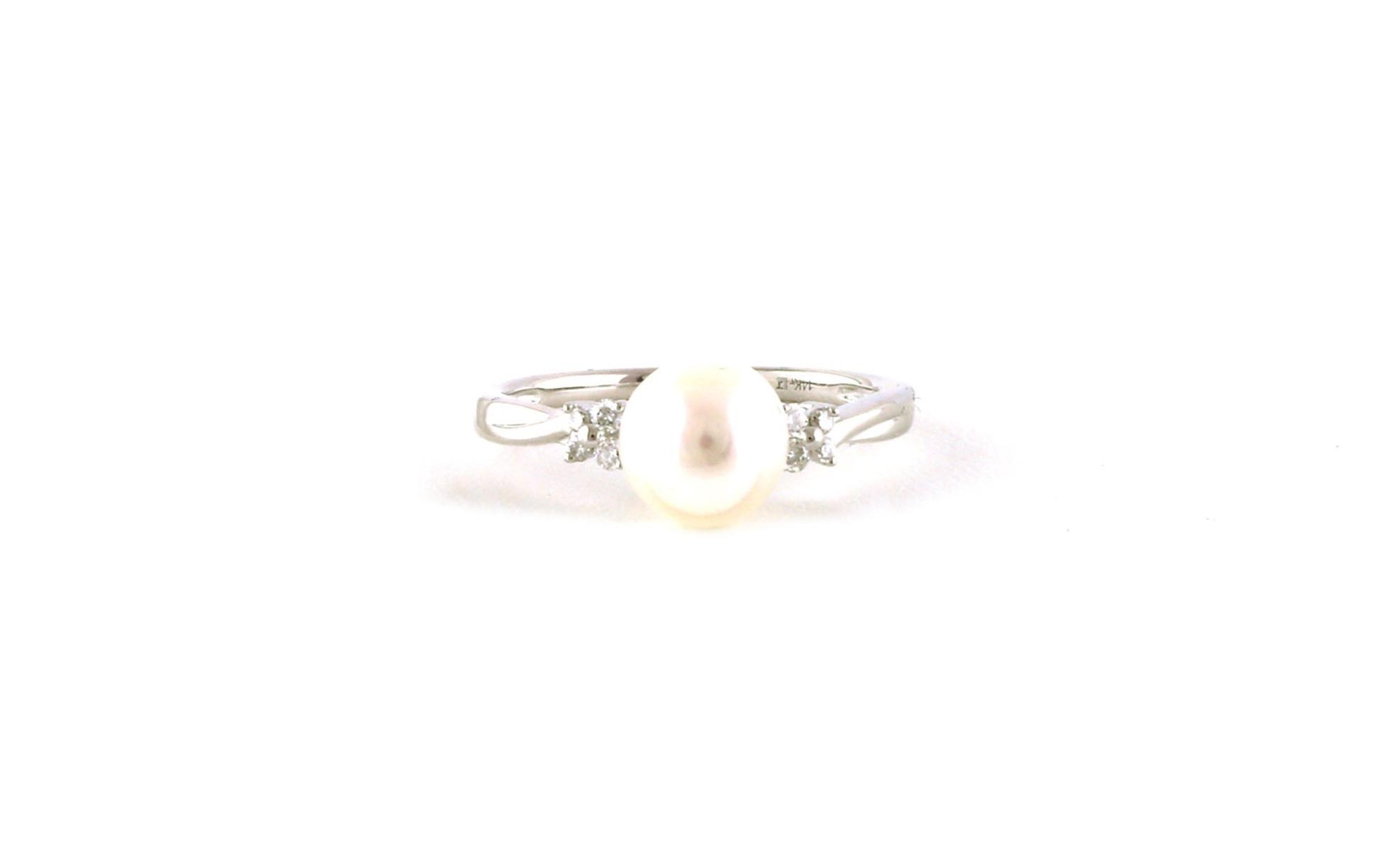 Pearl and Diamond Cluster Ring in White Gold (0.10cts TWT)
