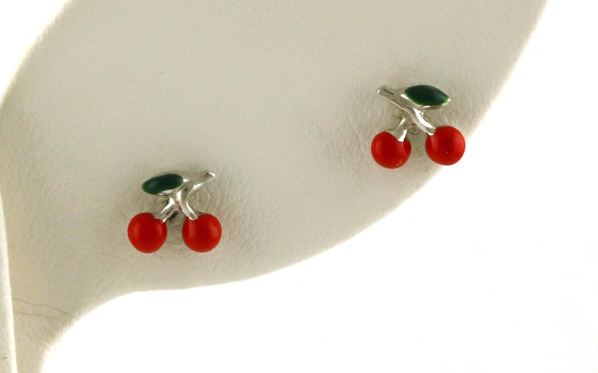 Children's Enameled Cherry Earrings in Sterling Silver