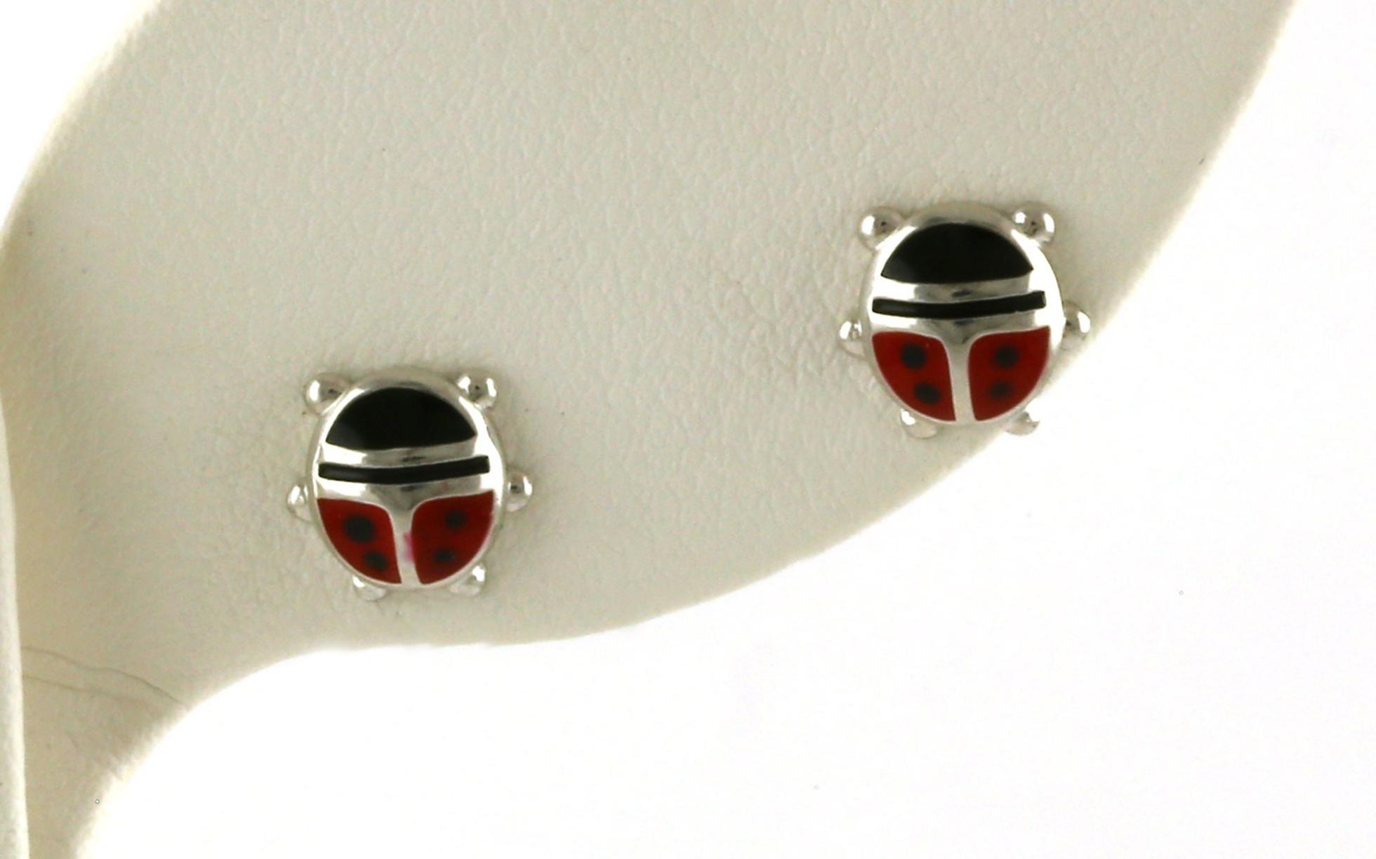 Children's Enameled Ladybug Earrings in Sterling Silver