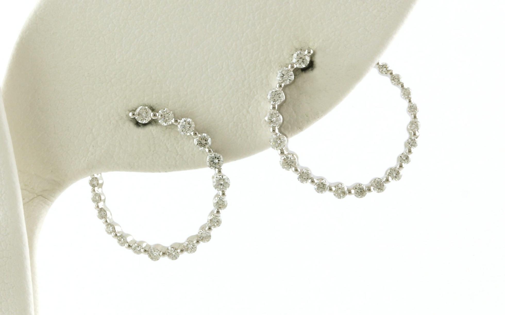 Curved Pave Diamond Stud Hoop Earrings in White Gold (0.50cts TWT)