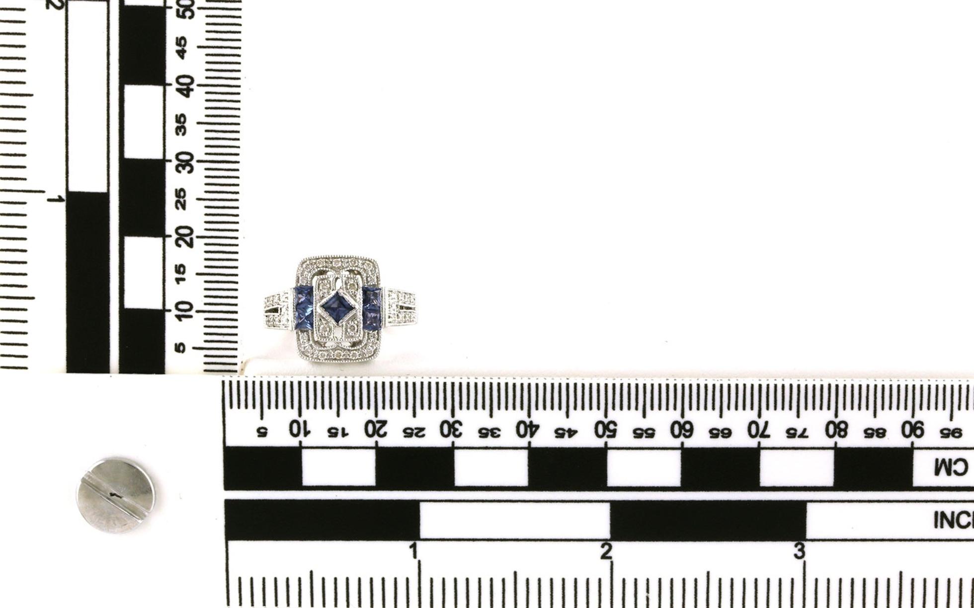 Milgrain Art Deco Style Montana Yogo Sapphire and Diamond Ring in White Gold (0.72cts TWT) Scale