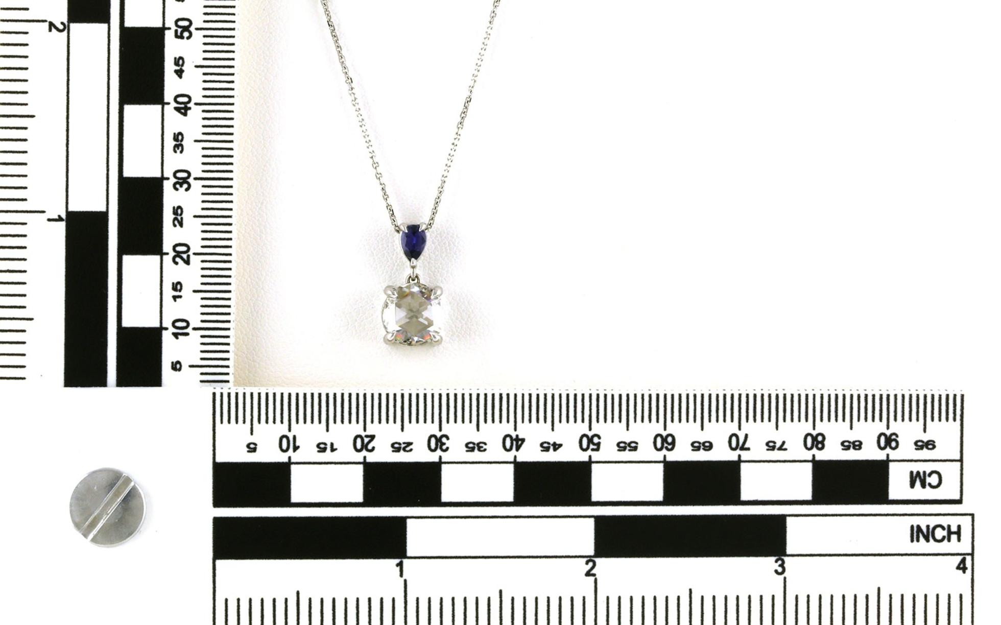 2-Stone Diamond and Huckleberry Yogo Sapphire Dangle Slide Pendant in White Gold (1.66cts TWT) Scale