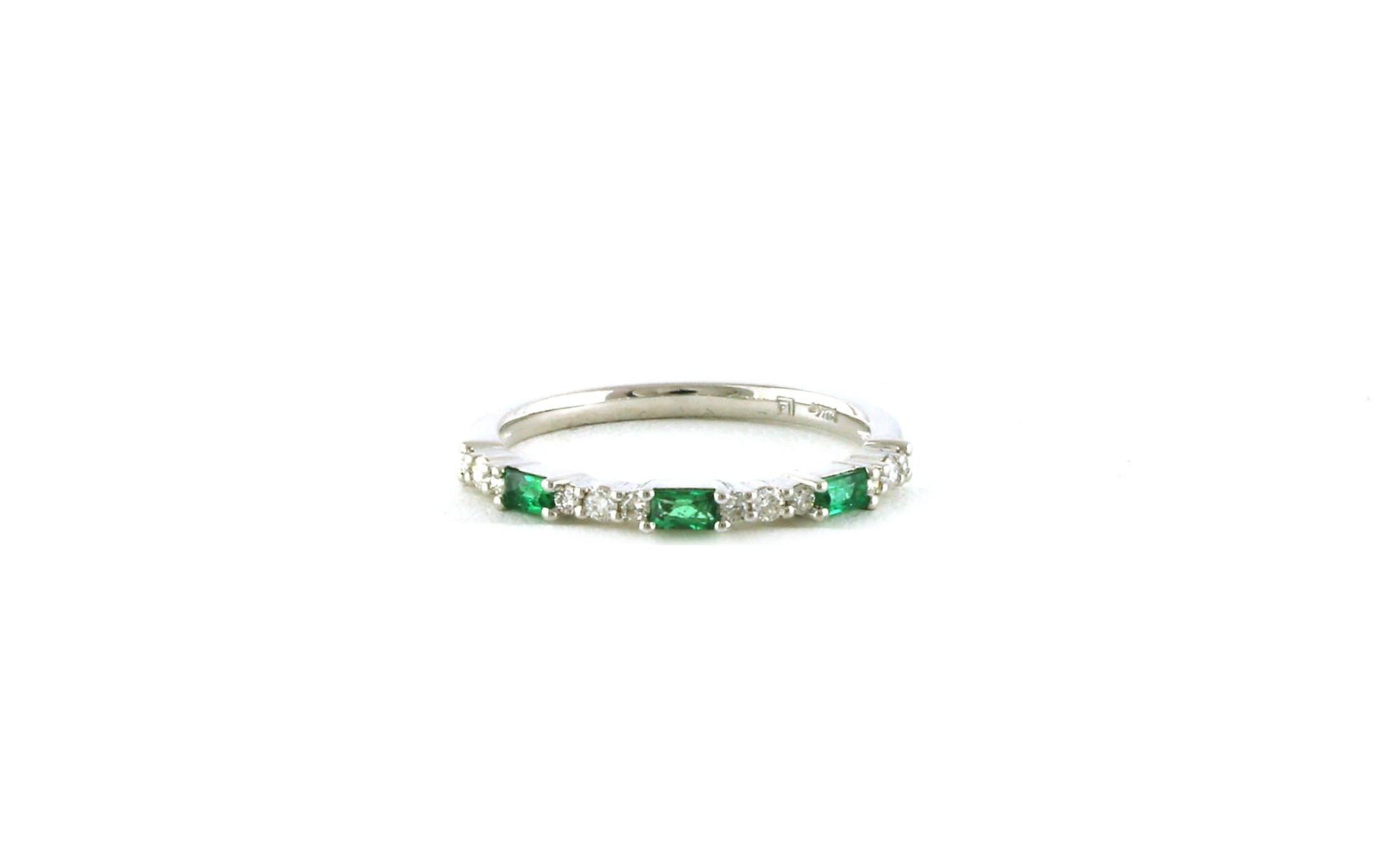 15-Stone Baguette-cut Emerald and Diamond Band in White Gold (0.34cts TWT)