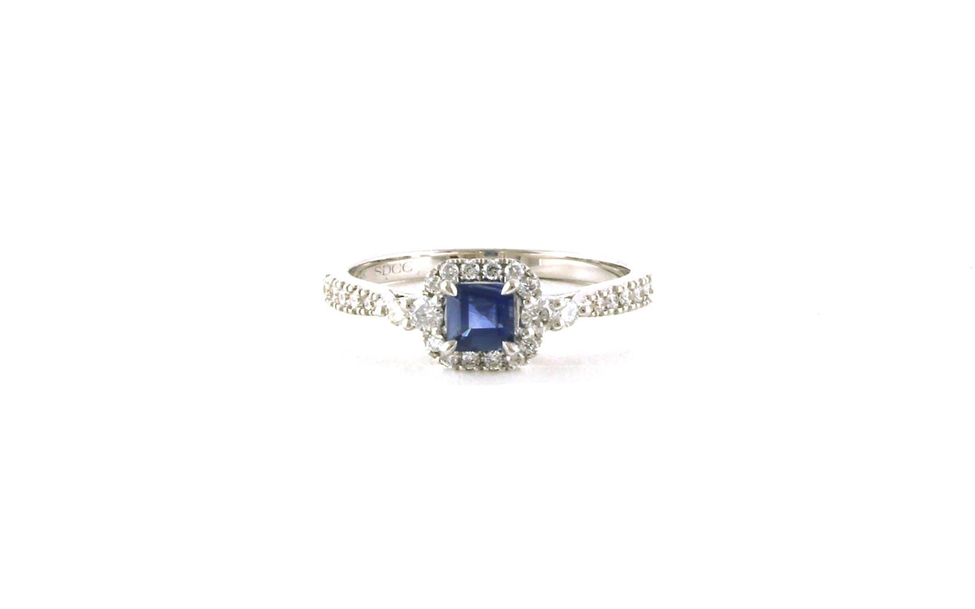 Cushion Halo Princess-cut Sapphire and Diamond Ring in White Gold (0.78cts TWT)
