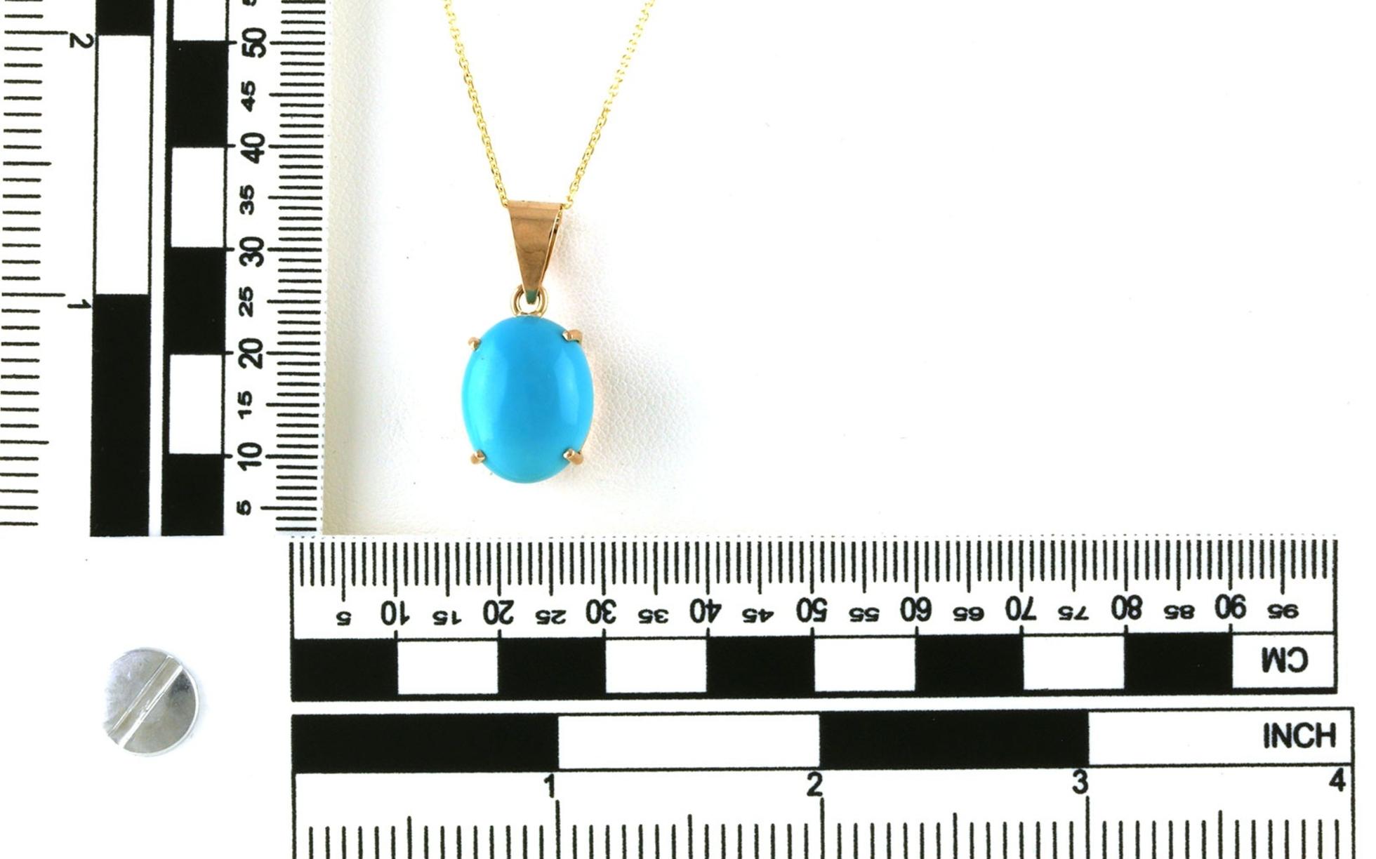 Estate Piece: Solitaire Cabochon Turquoise Necklace in Yellow Gold scale