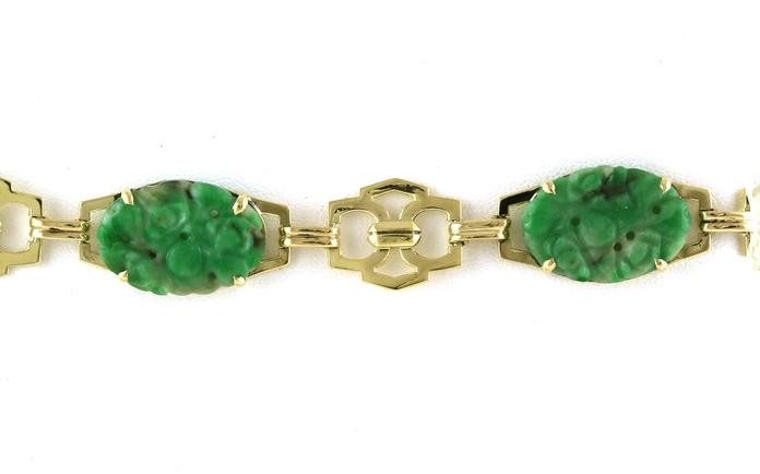 content/products/Estate Piece: Alternating Carved Jade and Gold Link Bracelet in Yellow Gold