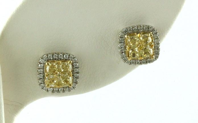content/products/Estate Piece: Halo-style Yellow and White Diamond Cluster Stud Earrings in Two-tone Yellow and White Gold (1.23cts TWT)