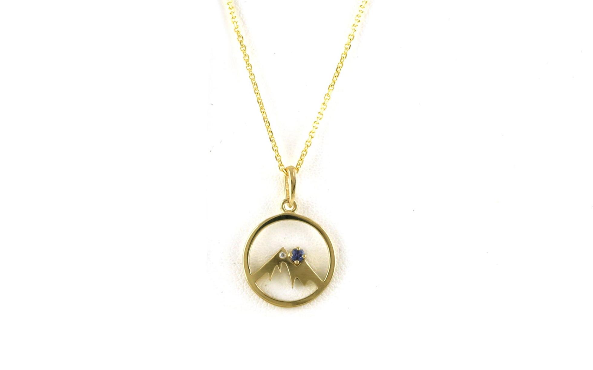 Circle Mountain  Huckleberry Yogo Sapphire and Diamond Necklace in Yellow Gold (0.06cts TWT)