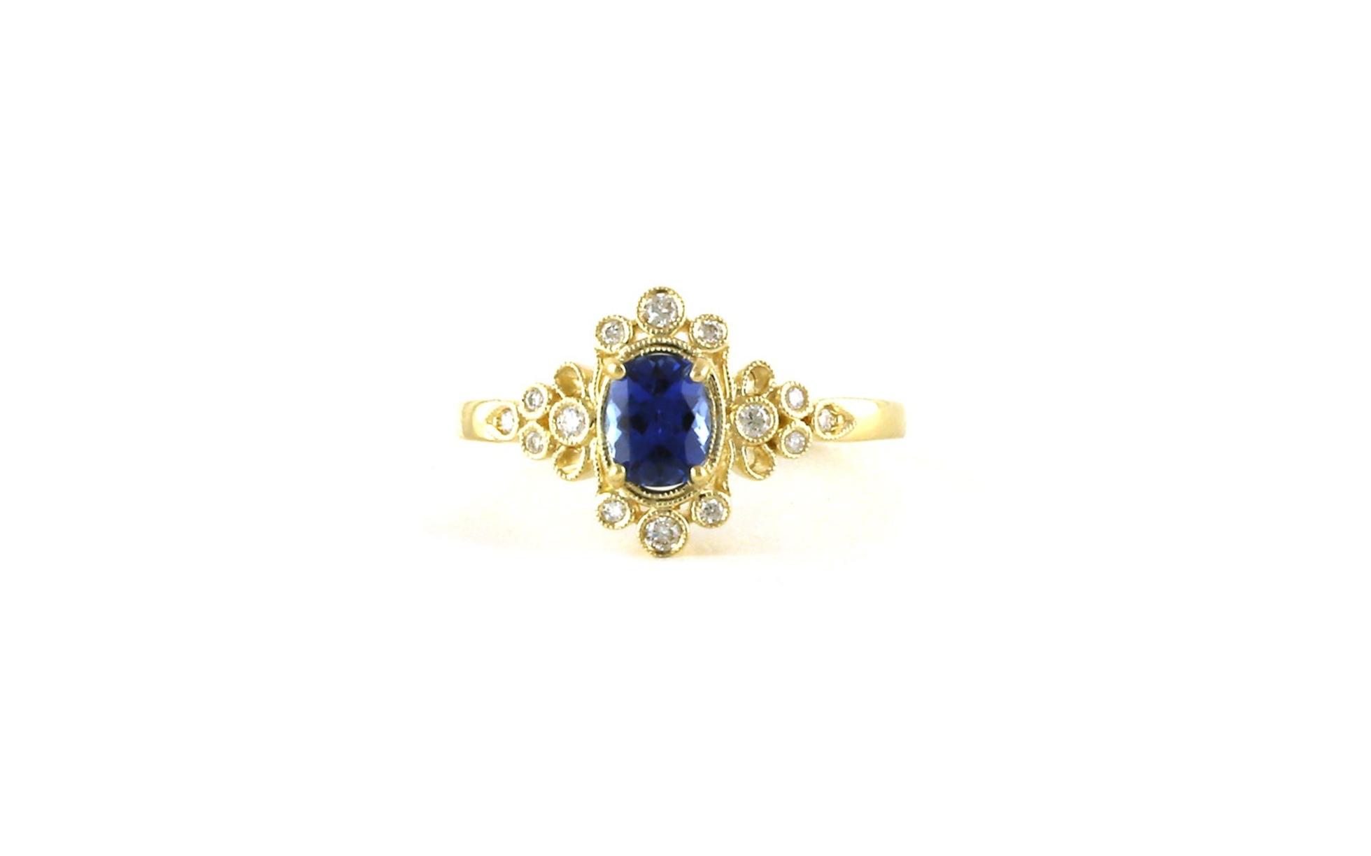 Vintage Halo-style Montana Yogo Sapphire and Diamond Ring in Yellow Gold (0.76cts TWT)