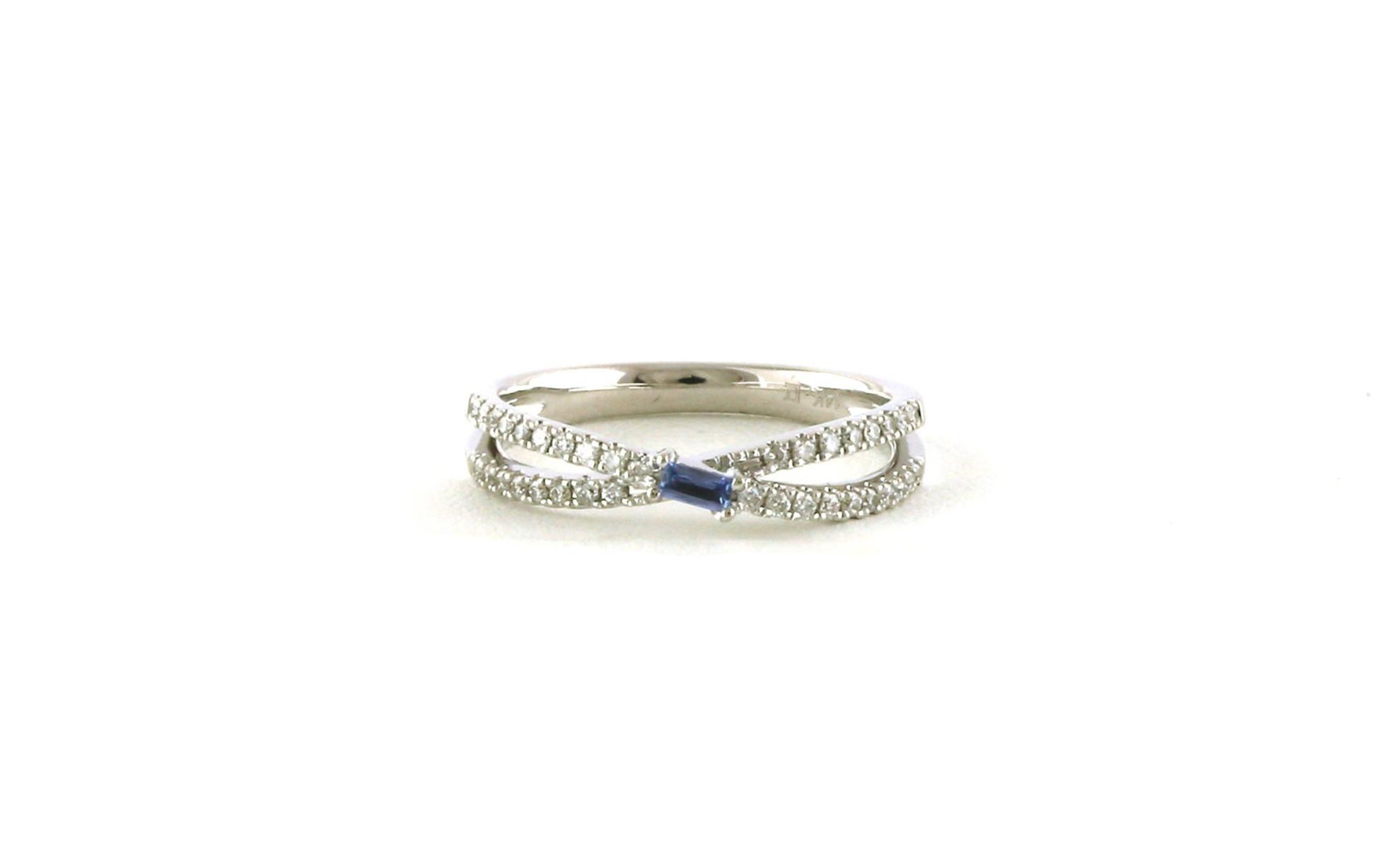 Crossover Baguette-cut Montana Yogo Sapphire and Diamond Ring in White Gold (0.26cts TWT)