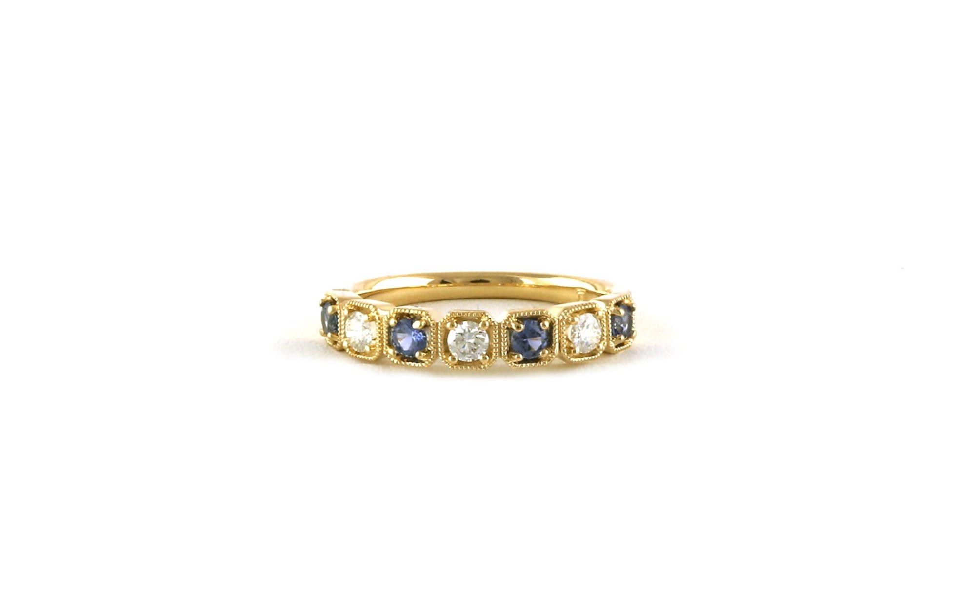 Alternating Montana Yogo Sapphire and Diamond Wedding Band with Milgrain Detail in Yellow Gold (0.59cts TWT)