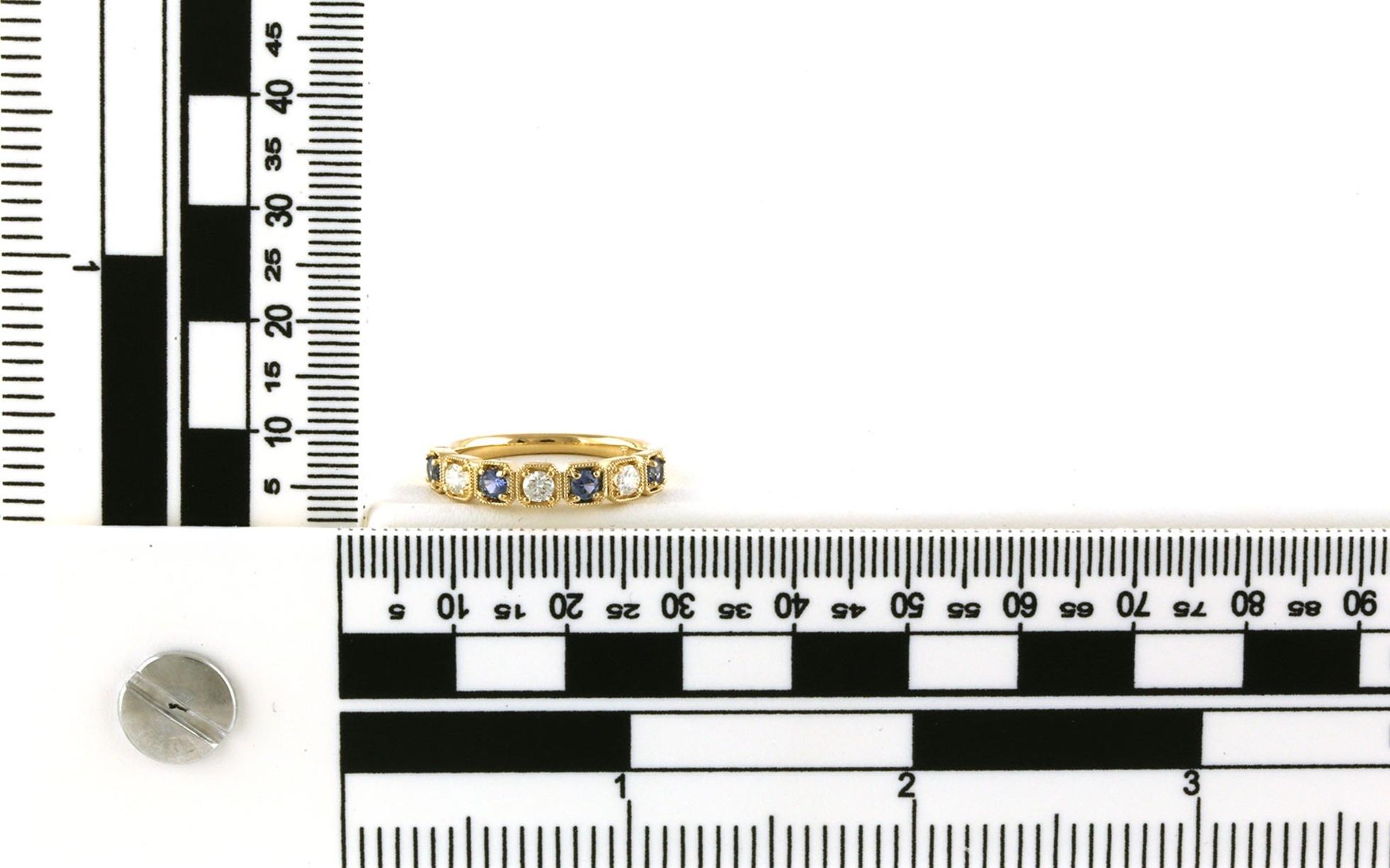 Alternating Montana Yogo Sapphire and Diamond Wedding Band with Milgrain Detail in Yellow Gold (0.59cts TWT) scale