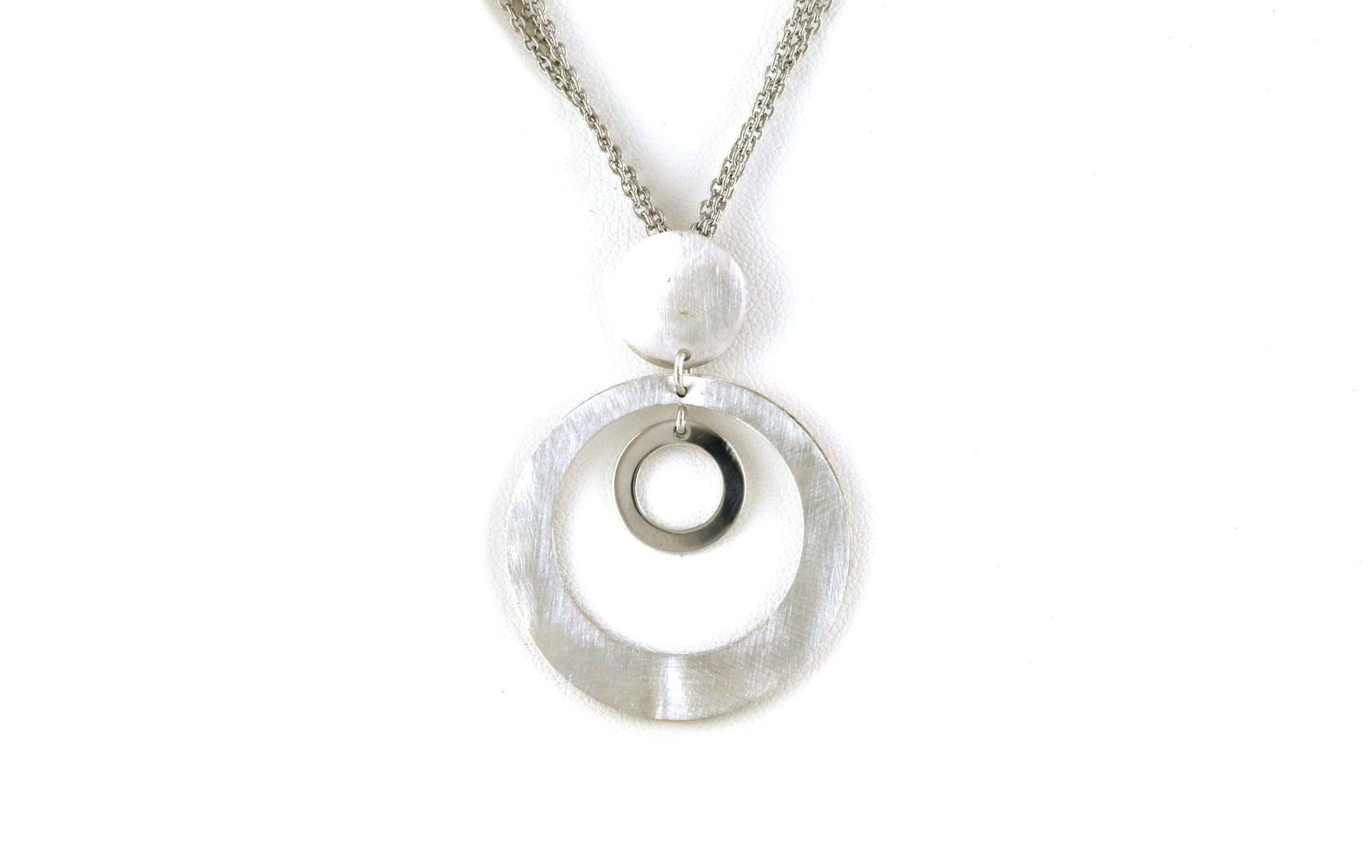 Estate Piece: Triple Circle Necklace with Satin and Polished Texture and Triple Chain in Sterling Silver