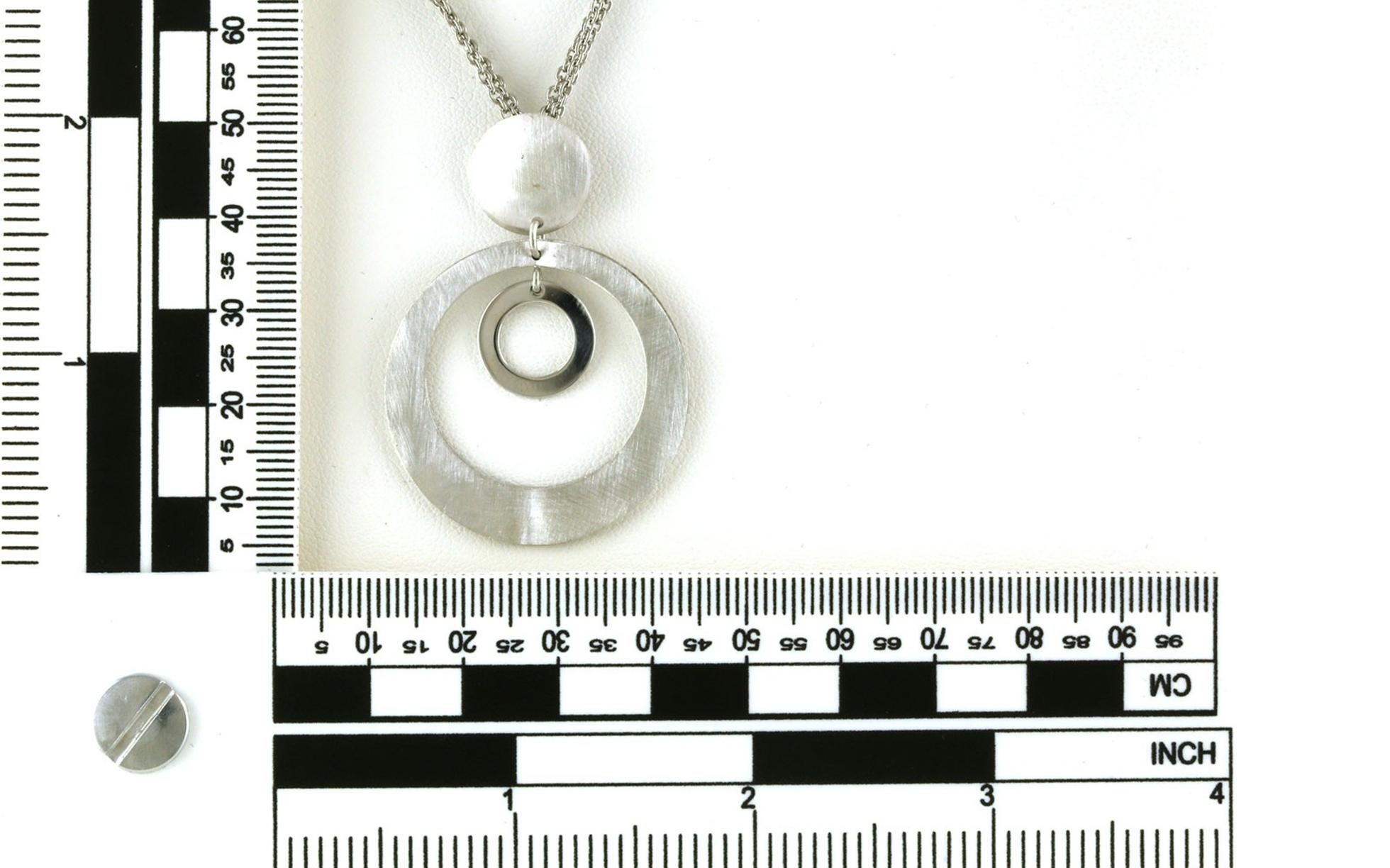 Estate Piece: Triple Circle Necklace with Satin and Polished Texture and Triple Chain in Sterling Silver scale