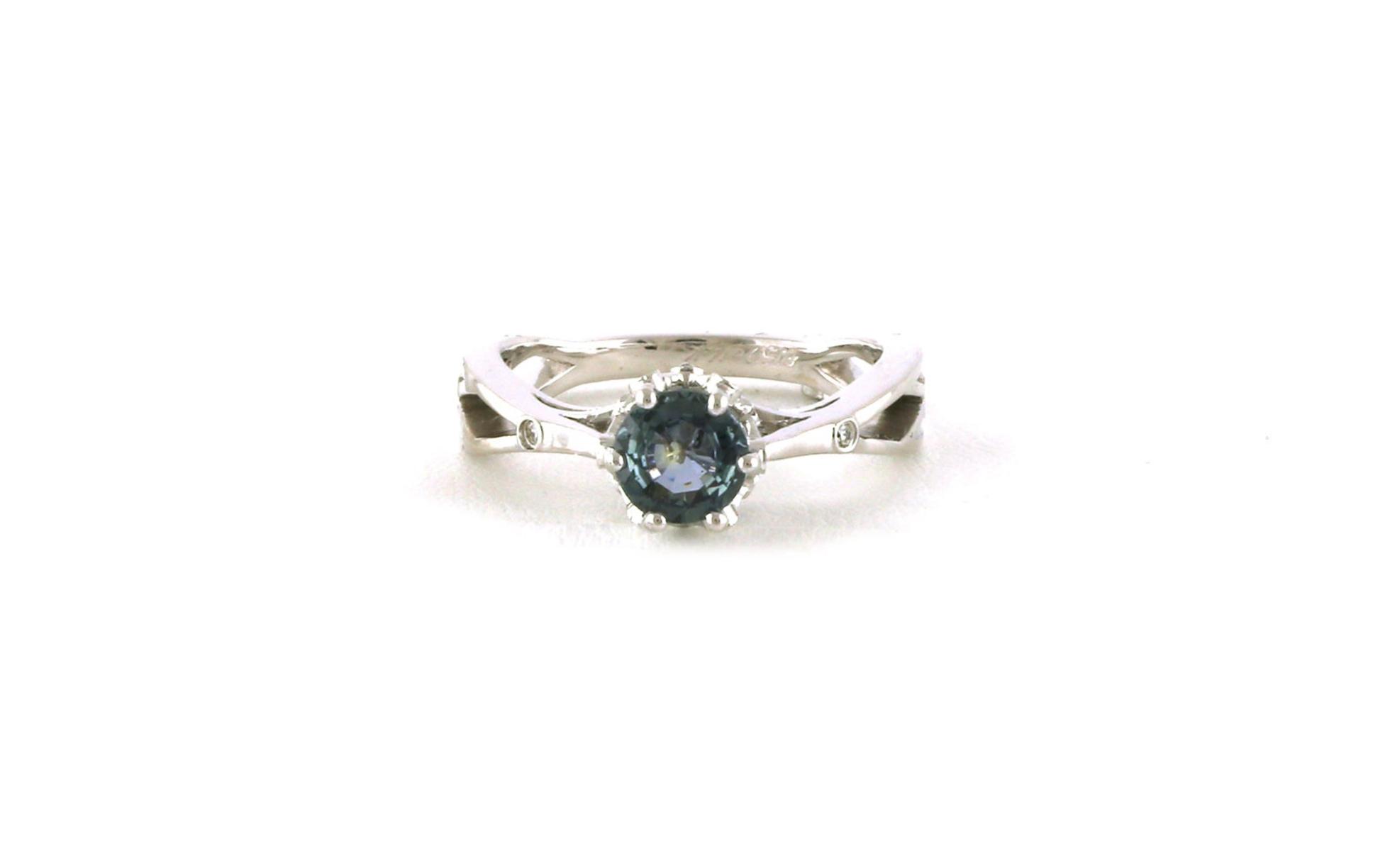 Estate Piece: 6-Prong Studded Crown Montana Sapphire and Diamond Ring in White Gold (1.11cts TWT)