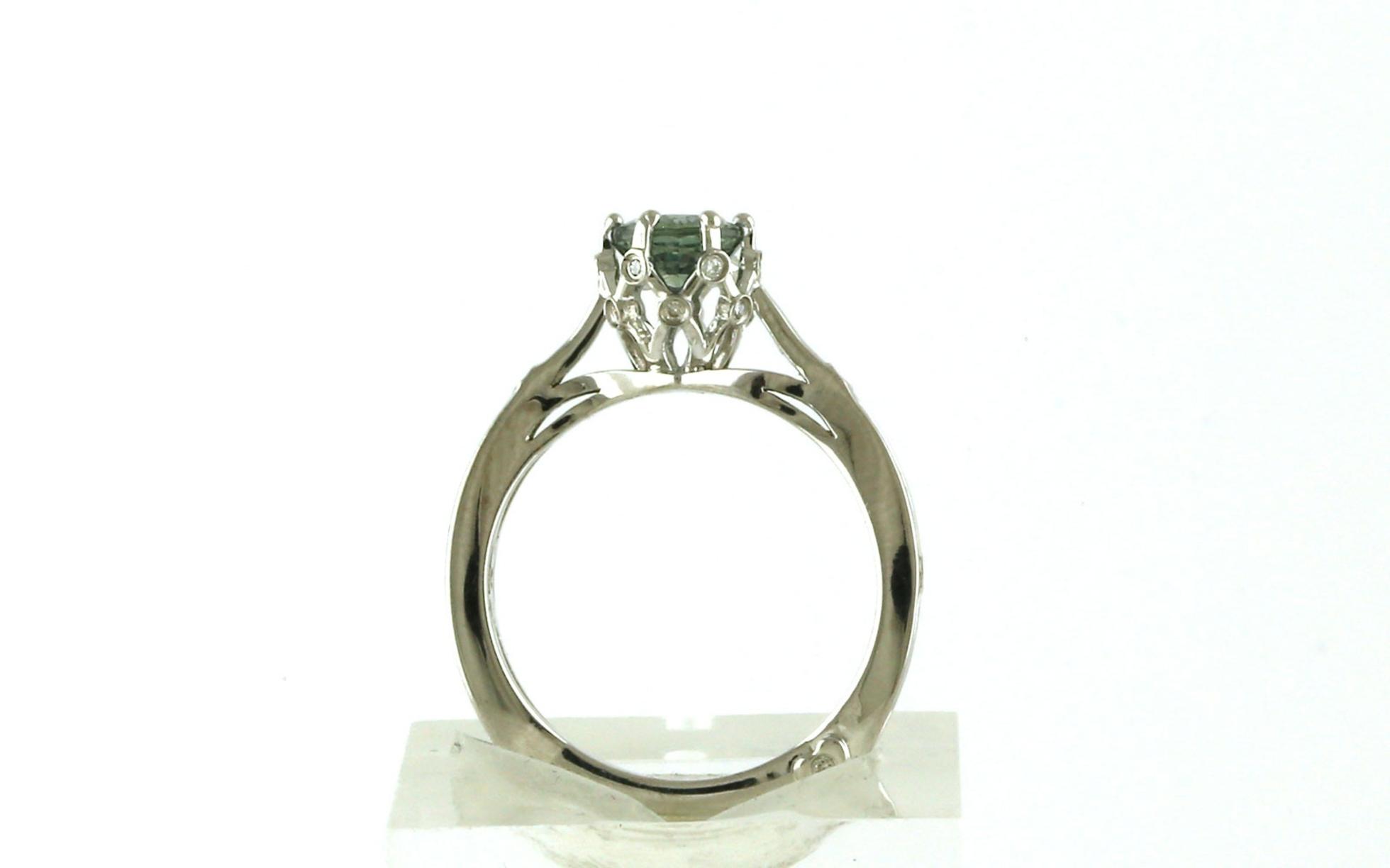 Estate Piece: 6-Prong Studded Crown Montana Sapphire and Diamond Ring in White Gold (1.11cts TWT) side