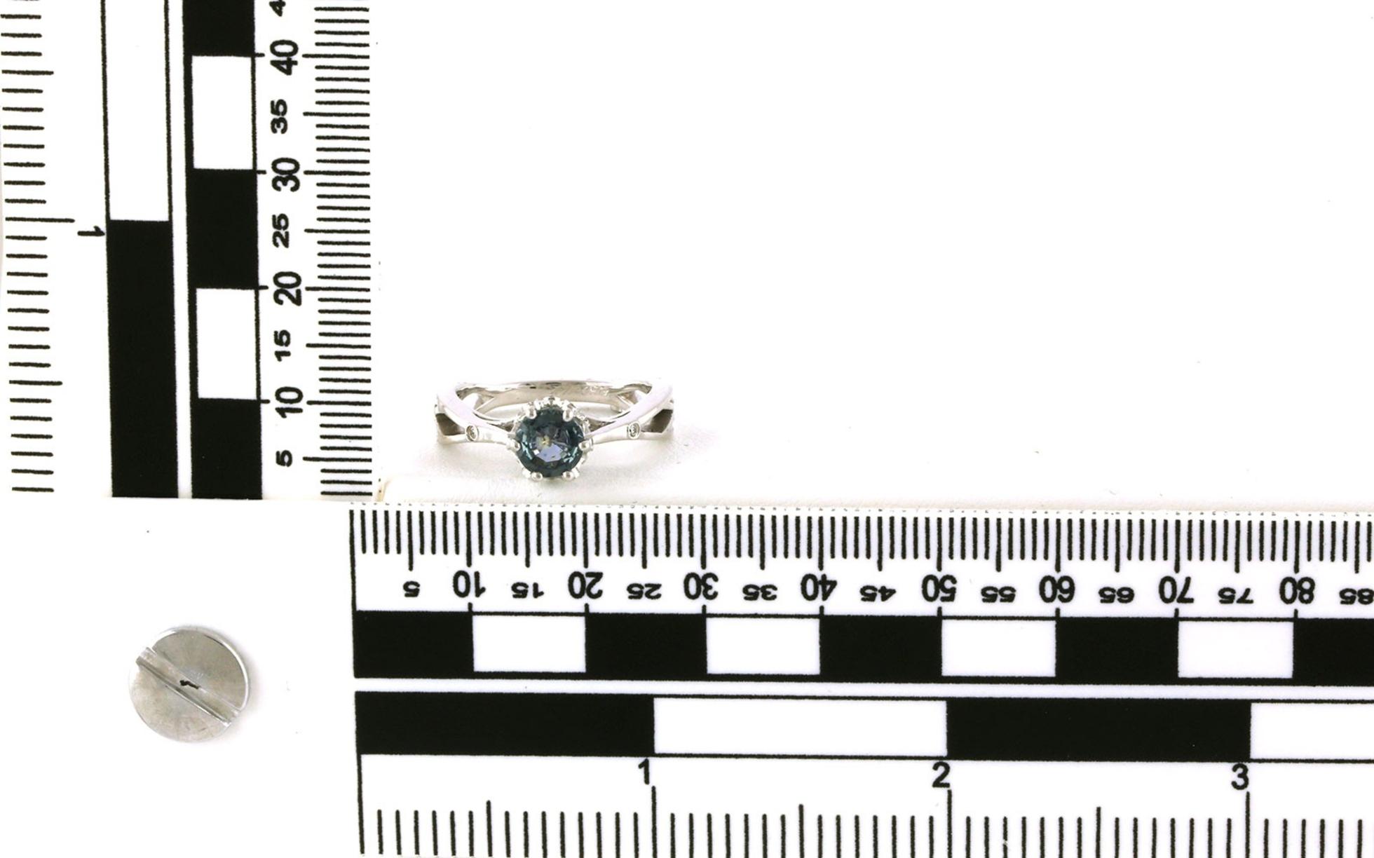 Estate Piece: 6-Prong Studded Crown Montana Sapphire and Diamond Ring in White Gold (1.11cts TWT) scale