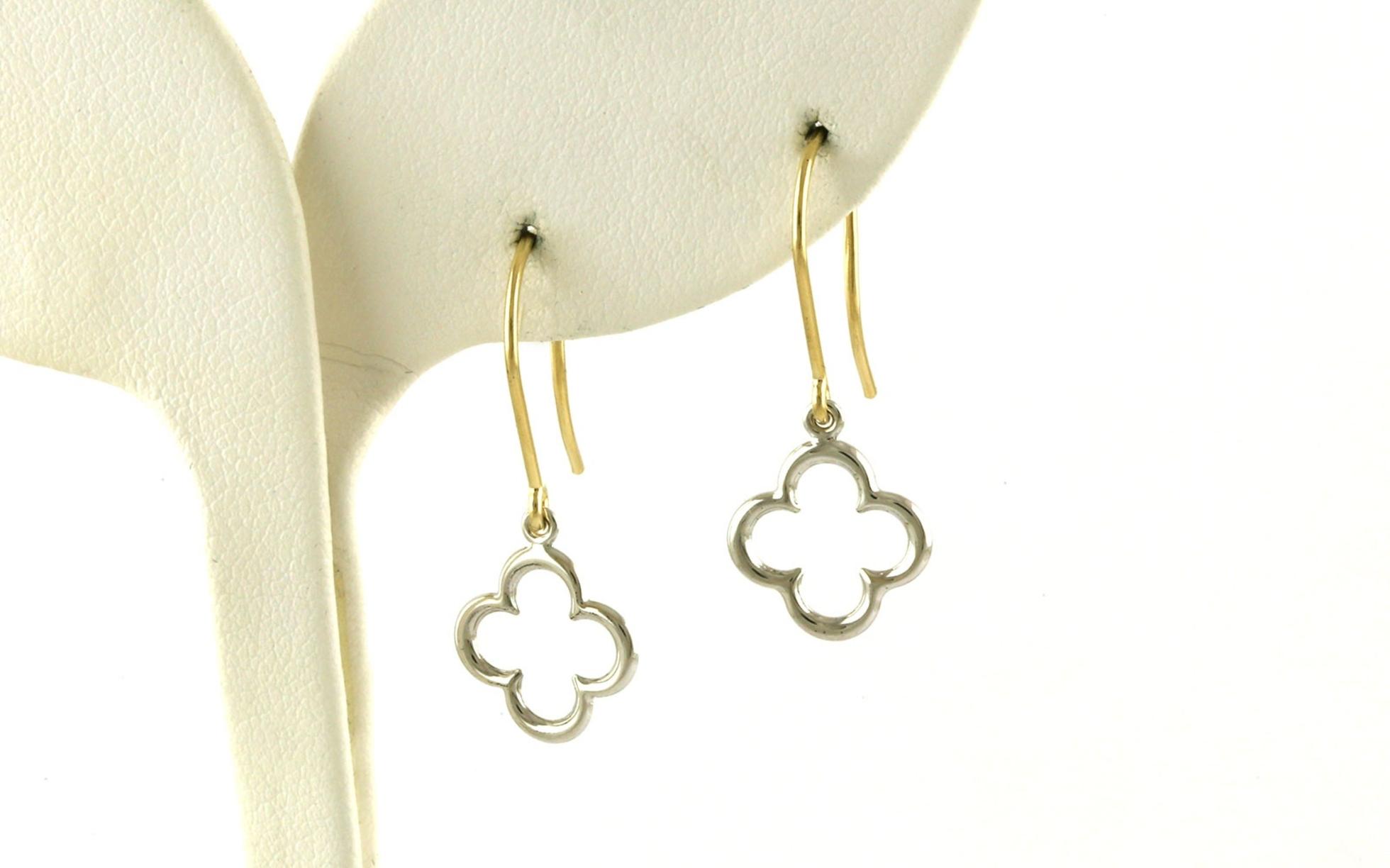 Estate Piece: Clover Dangle Earrings in Two-tone Yellow and White Gold
