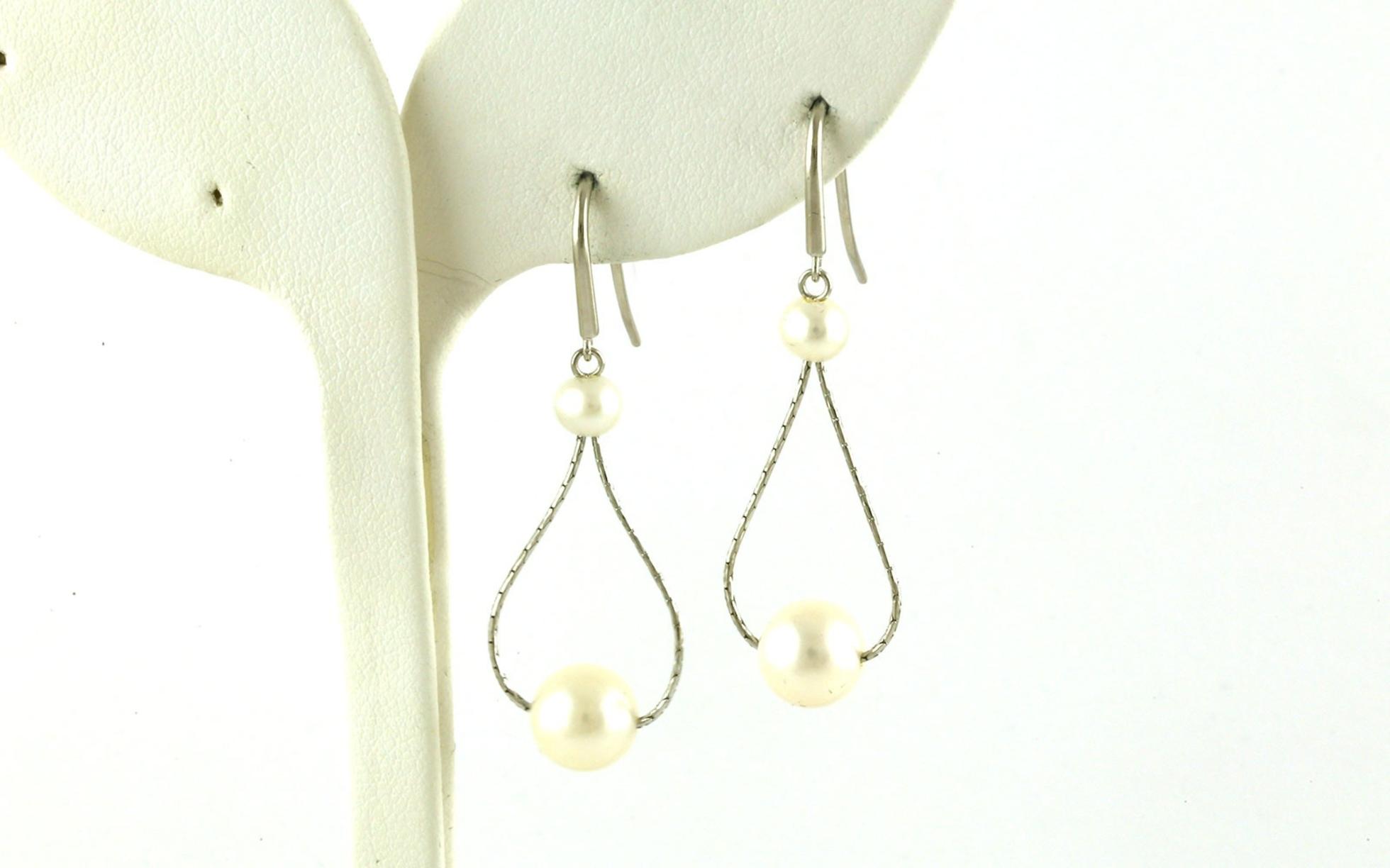 Loops Pearl Dangle Earrings with French Hooks in Sterling Silver