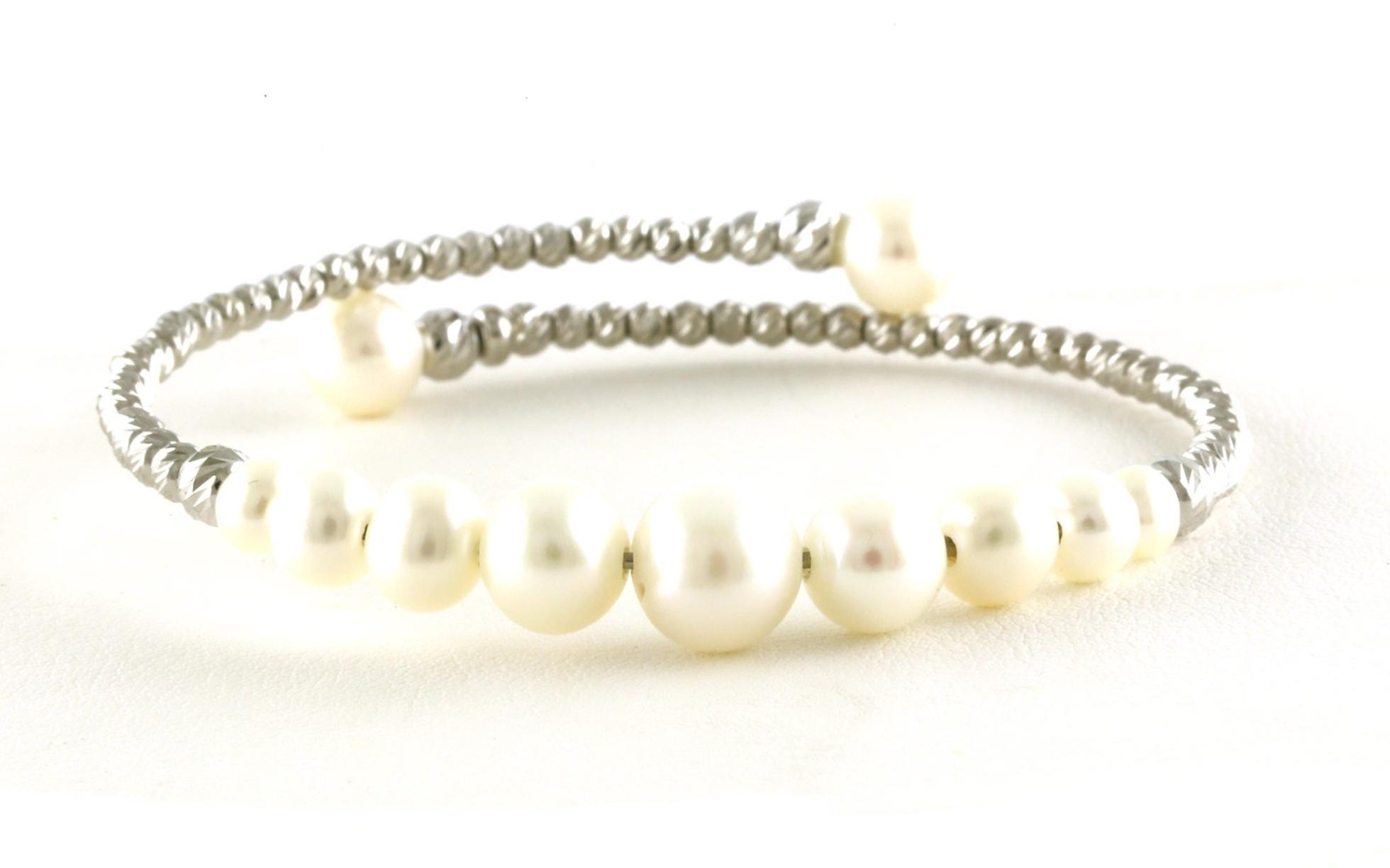 Flexible Graduated Pearl and Sparkle Bead Bracelet in Sterling Silver