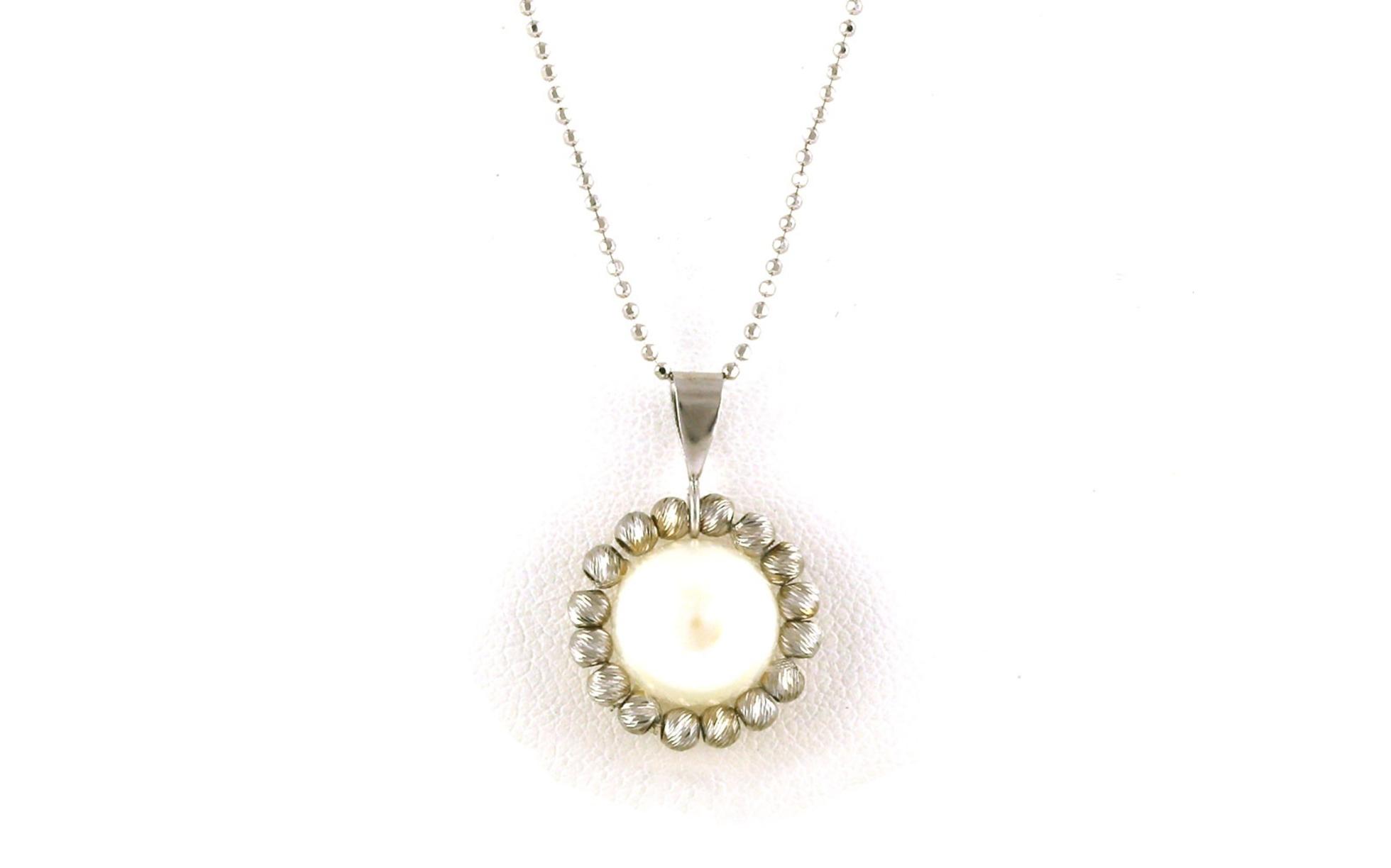 Sparkle Bead Halo Pearl Necklace in Sterling Silver