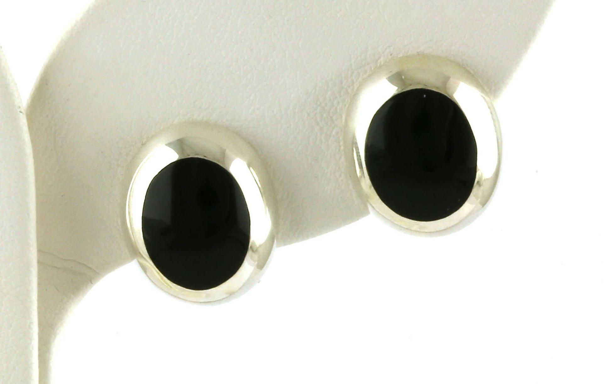 Estate Piece: Bezel-set Oval Onyx Studs in Sterling Silver